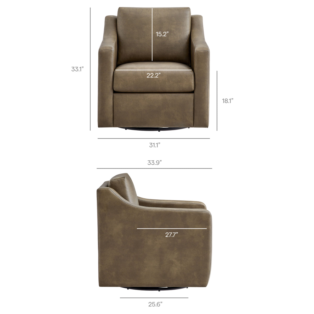 Liora Vegan Leather Swivel Armchair - Mushroom