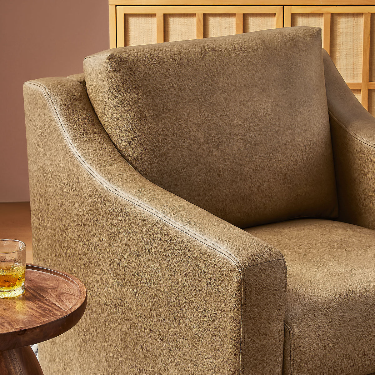 Liora Vegan Leather Swivel Armchair - Toast