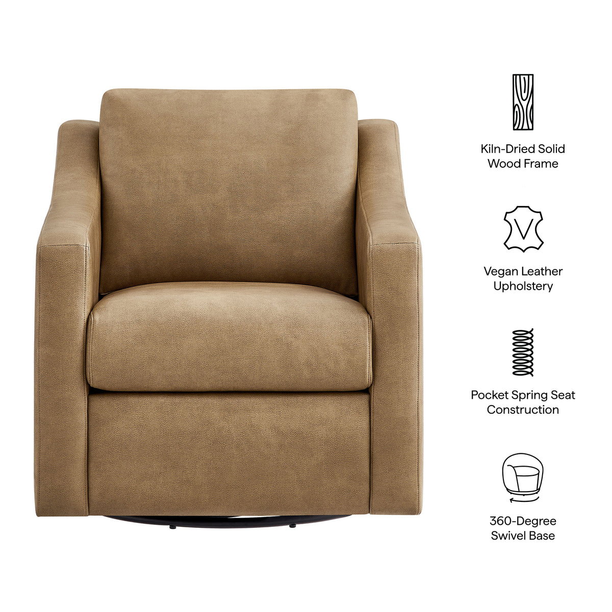 Liora Vegan Leather Swivel Armchair - Toast