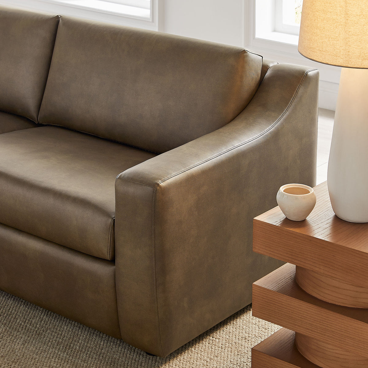 Liora 87 Inch Vegan Leather Sofa - Mushroom