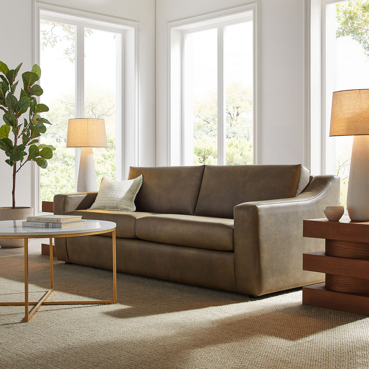 Liora 87 Inch Vegan Leather Sofa - Mushroom