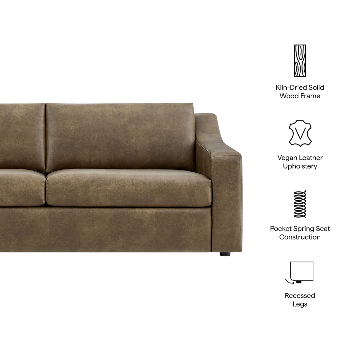 Liora 87 Inch Vegan Leather Sofa - Mushroom