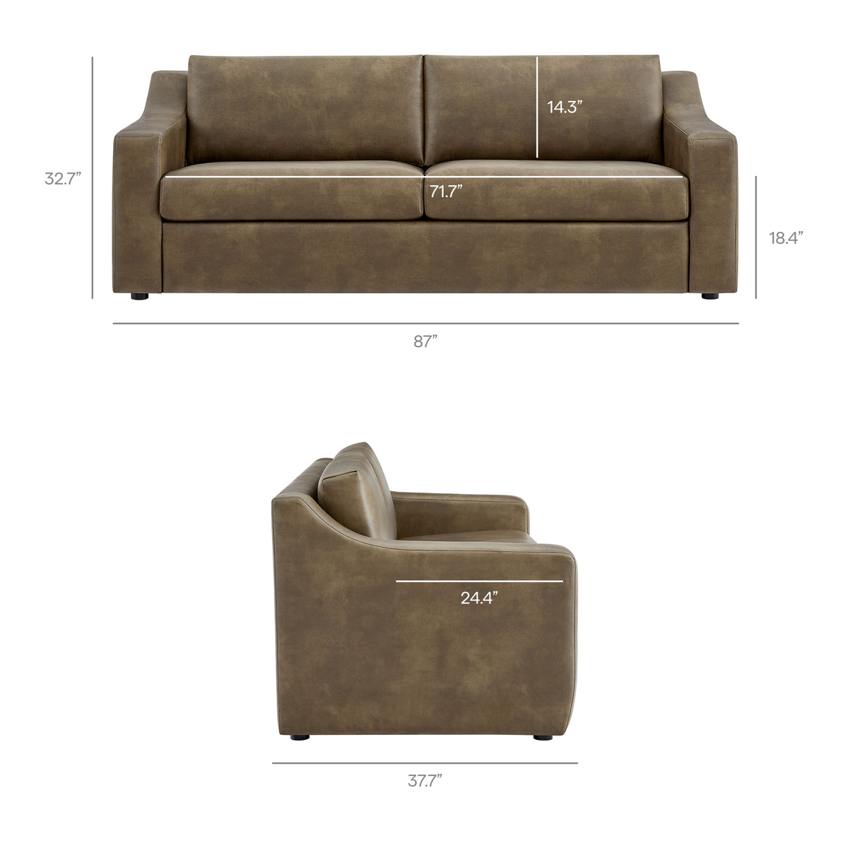 Liora 87 Inch Vegan Leather Sofa - Mushroom
