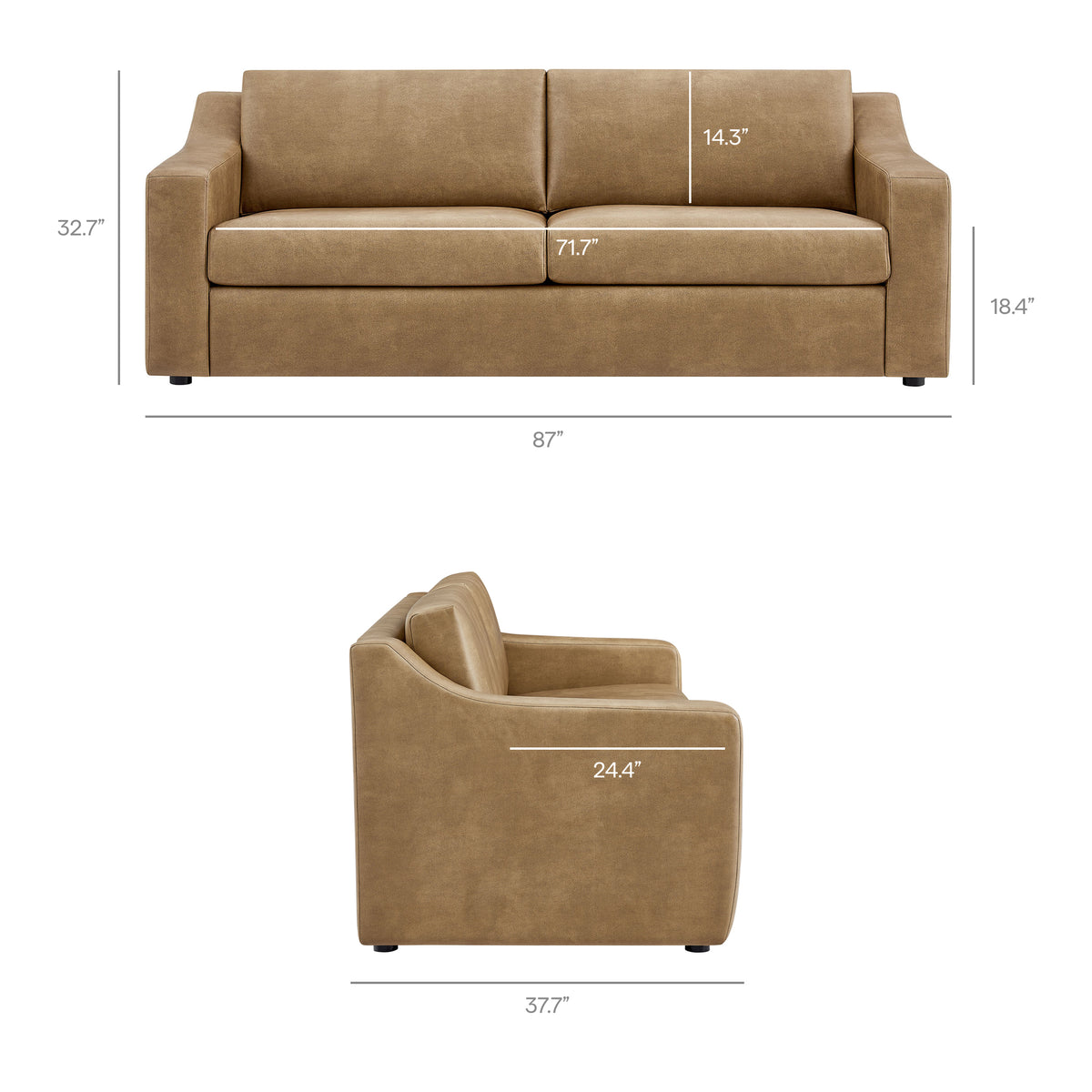 Liora 87 Inch Vegan Leather Sofa - Toast