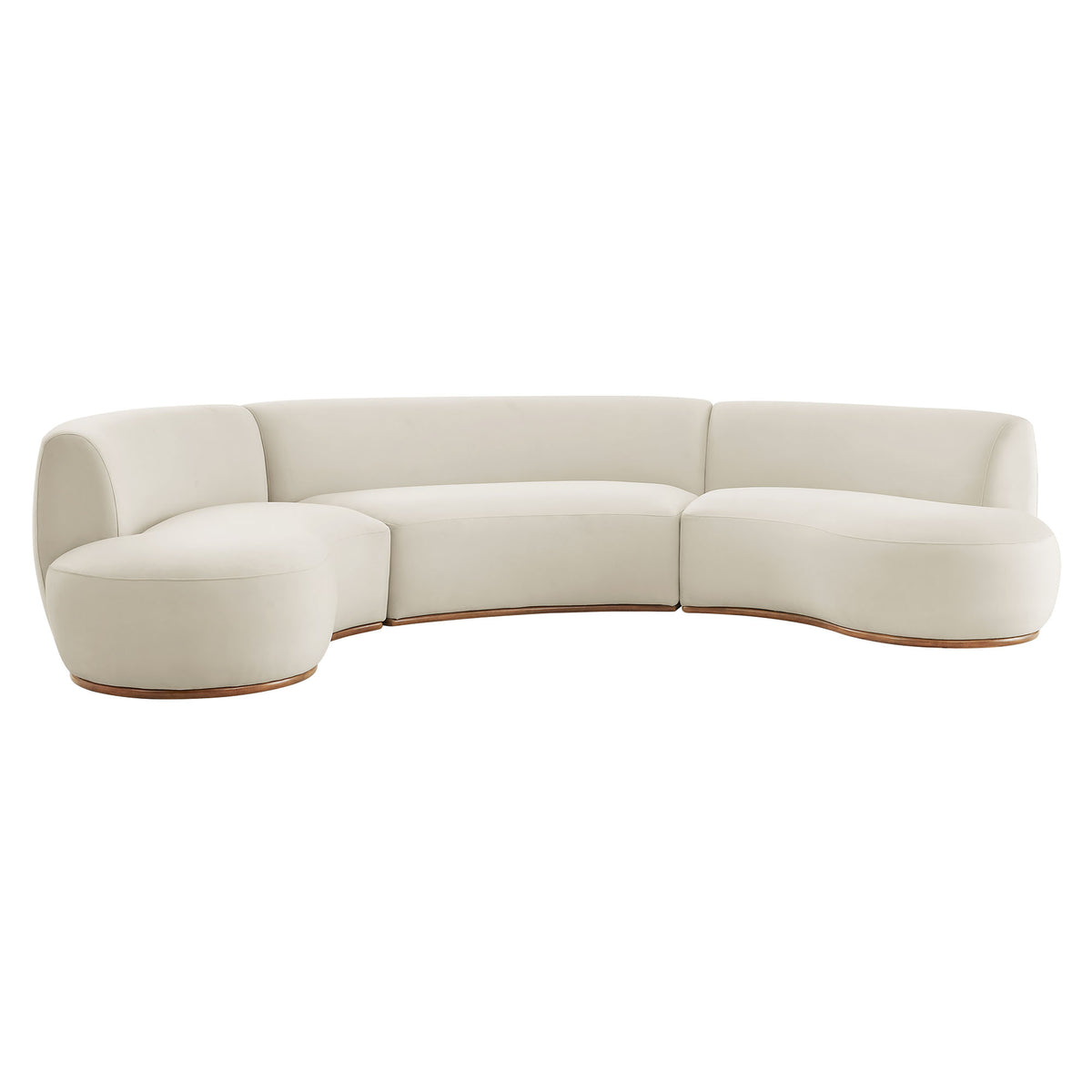 Rialta 3 Piece Curved Performance Velvet Sectional Sofa - Alabaster