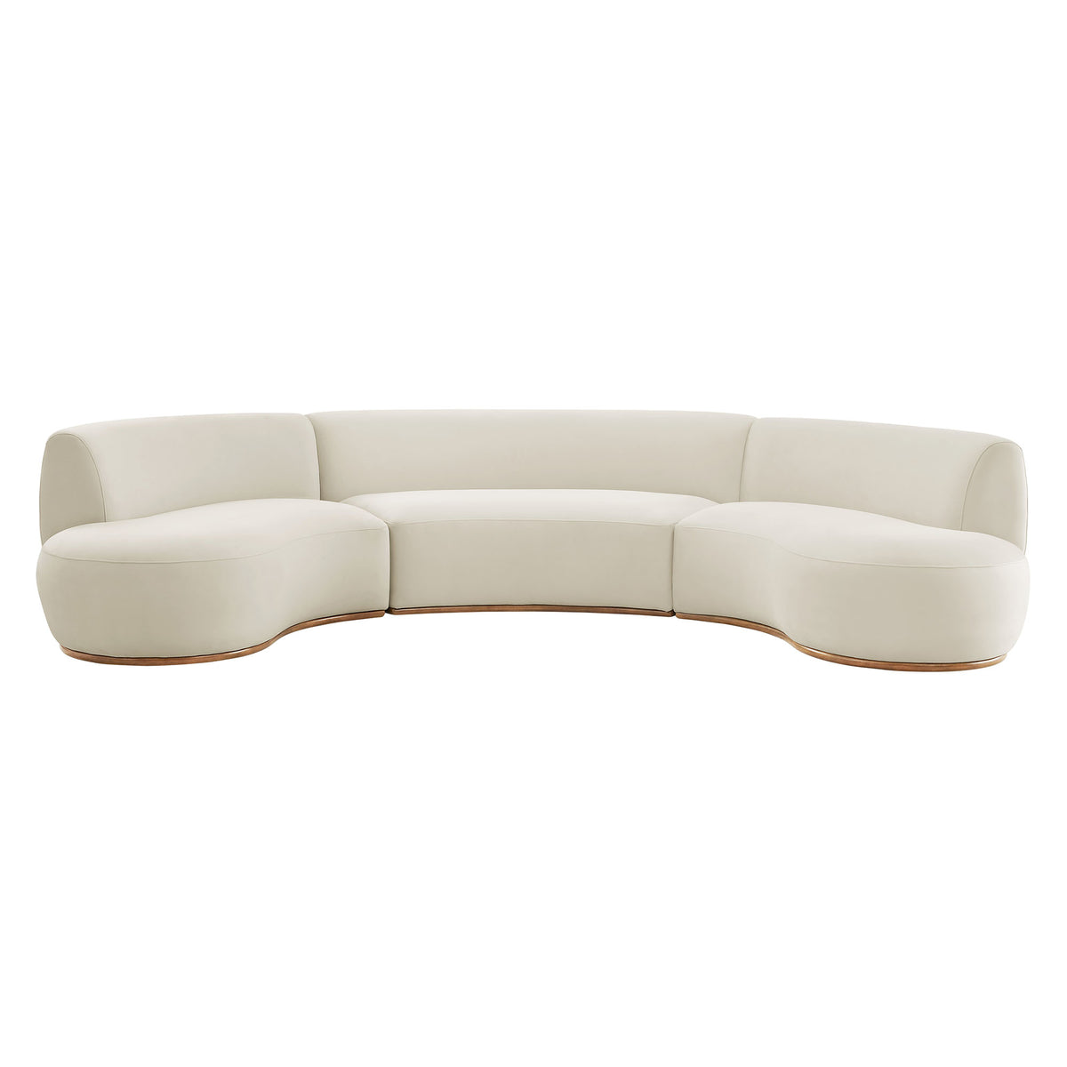 Rialta 3 Piece Curved Performance Velvet Sectional Sofa - Alabaster