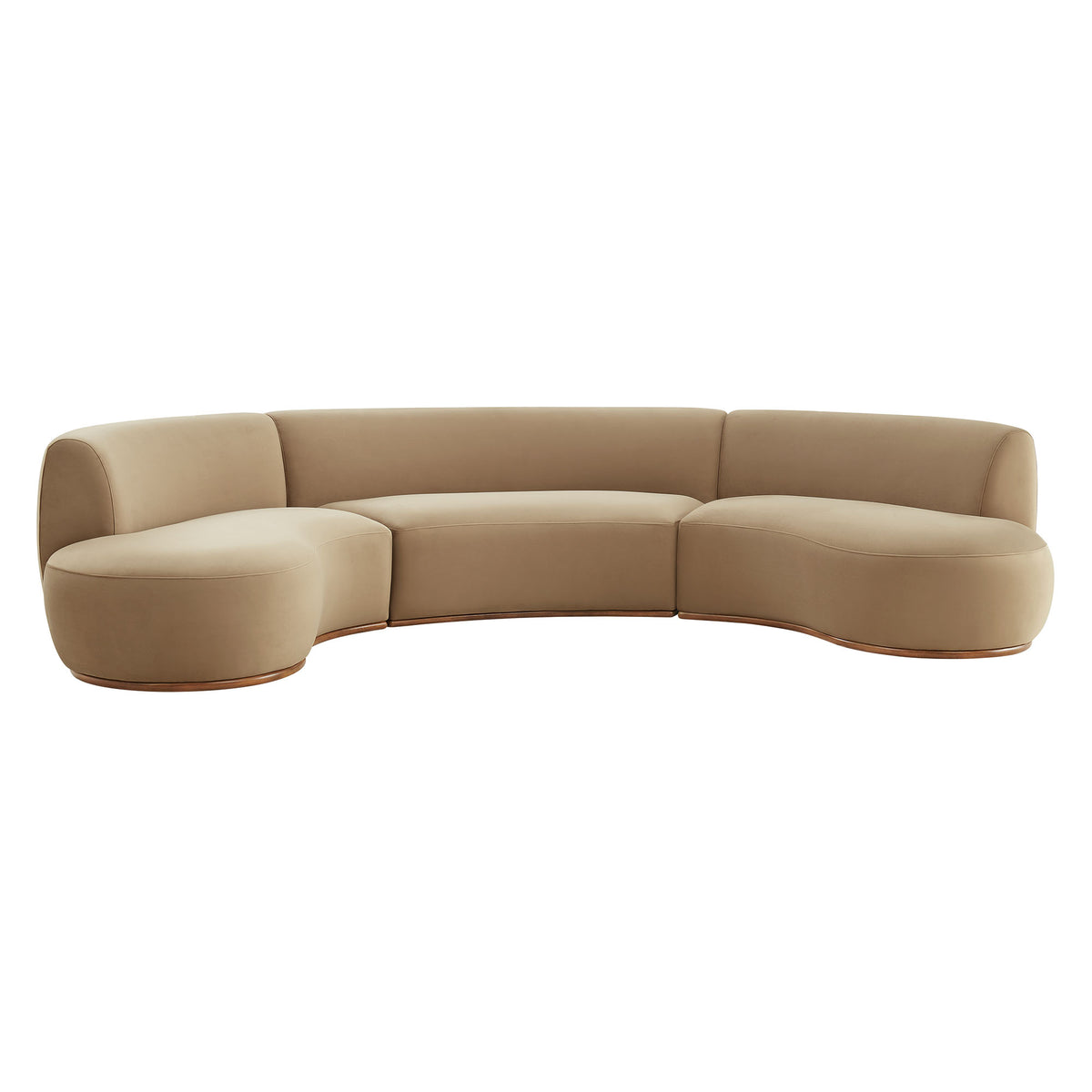 Rialta 3 Piece Curved Performance Velvet Sectional Sofa - Taupe