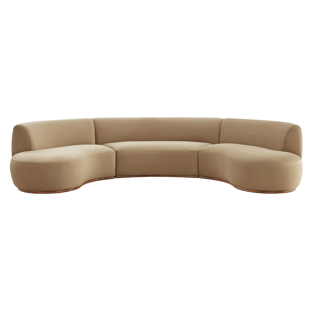 Rialta 3 Piece Curved Performance Velvet Sectional Sofa - Taupe