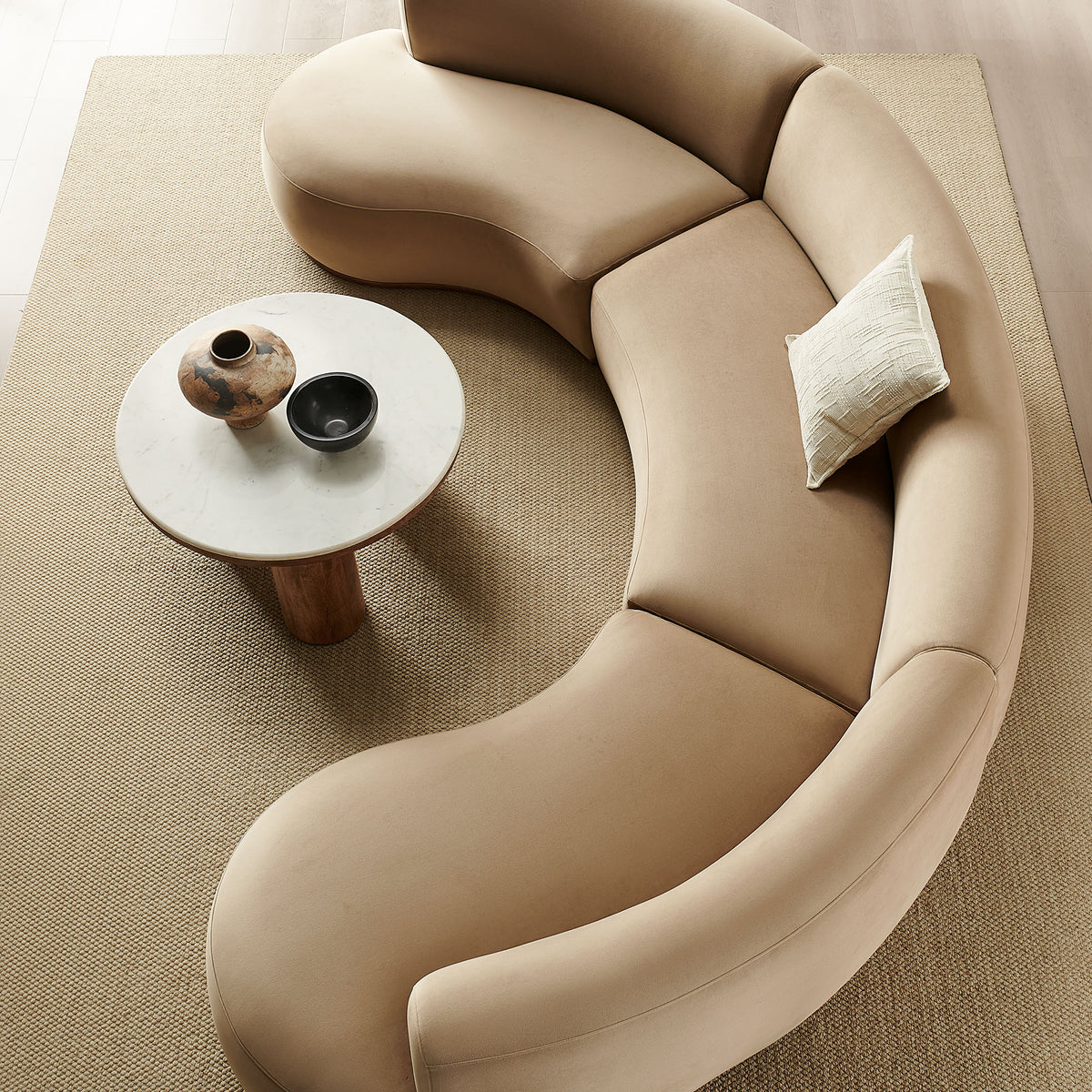 Rialta 3 Piece Curved Performance Velvet Sectional Sofa - Taupe