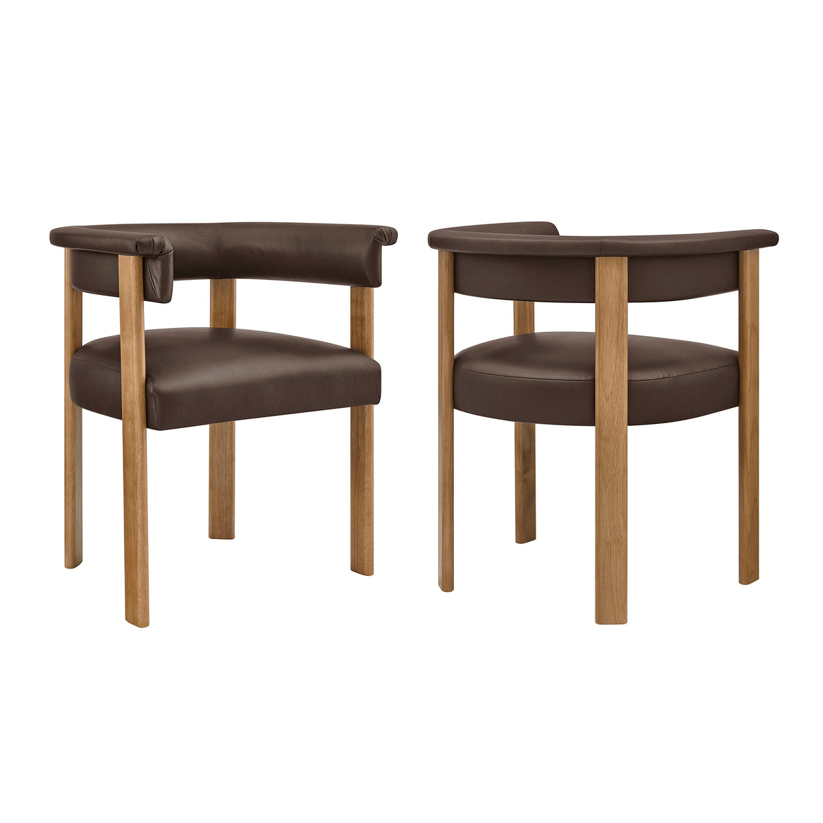 Imogen Premium Vegan Leather Barrel Dining Chairs Set of 2 - Espresso Dark Brown