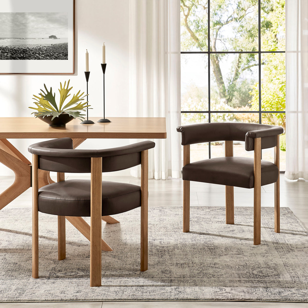 Imogen Premium Vegan Leather Barrel Dining Chairs Set of 2 - Espresso Dark Brown