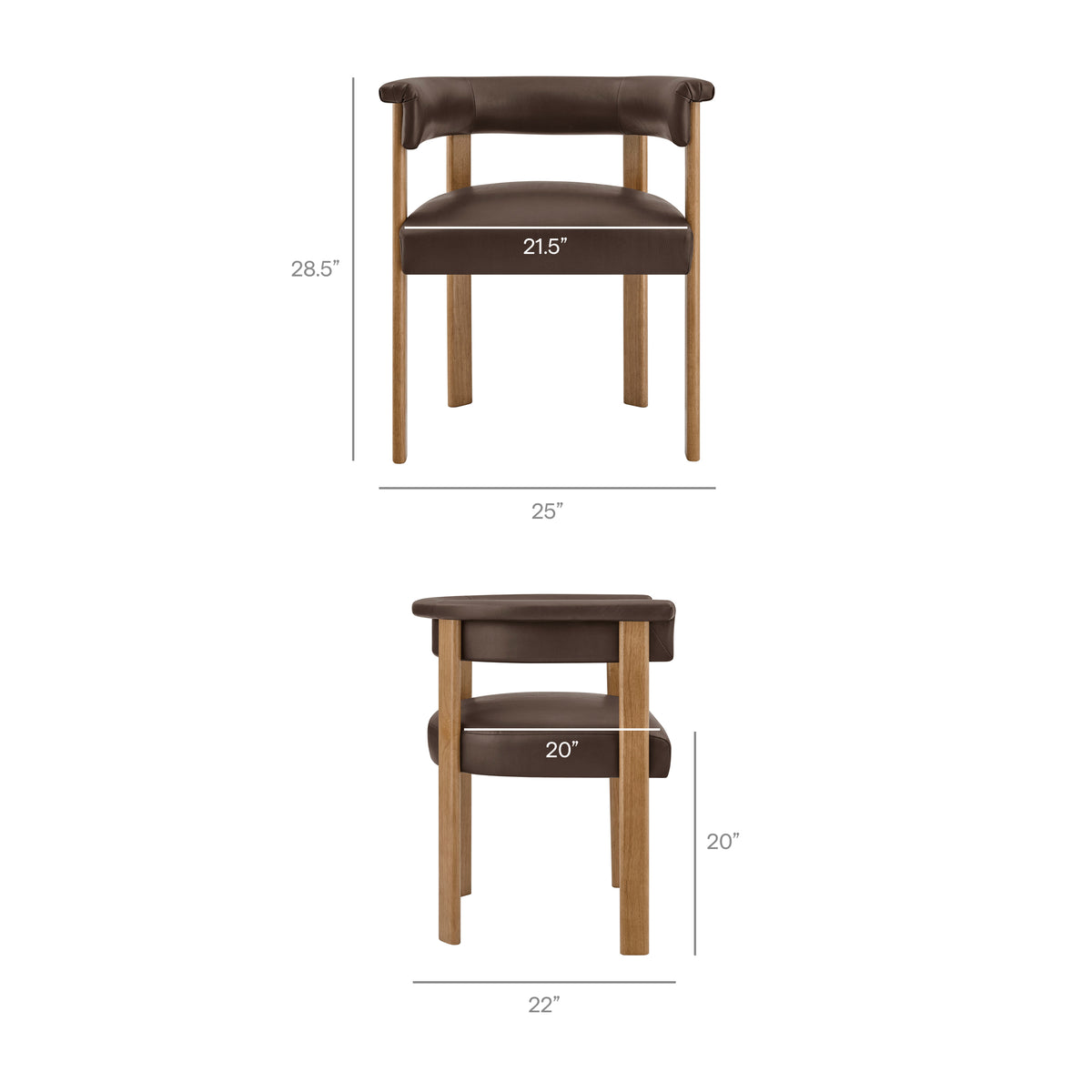 Imogen Premium Vegan Leather Barrel Dining Chairs Set of 2 - Espresso Dark Brown