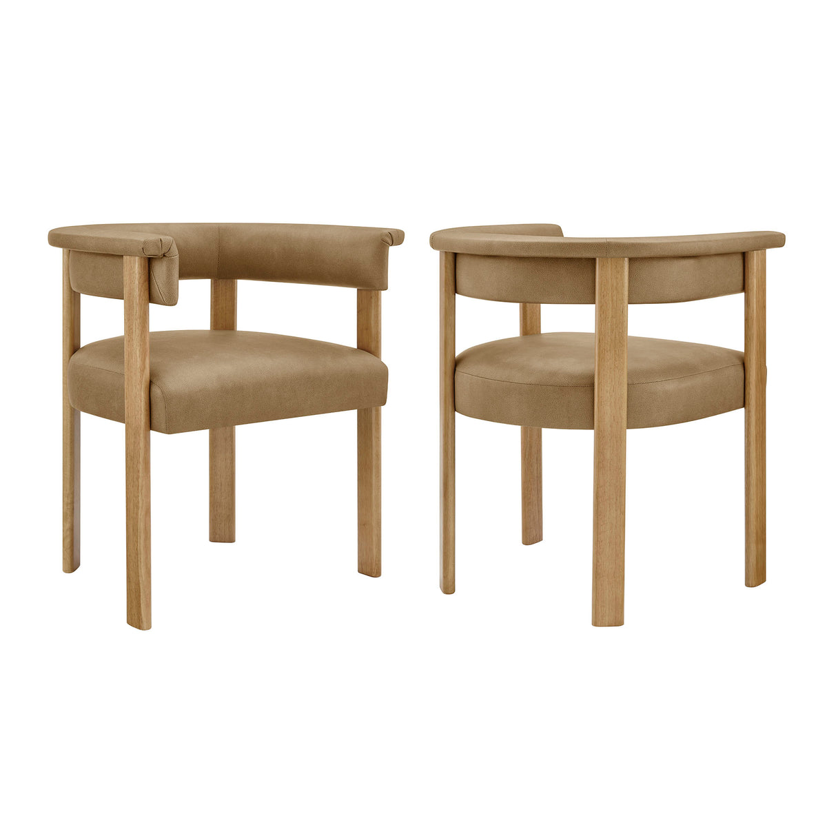 Imogen Premium Vegan Leather Barrel Dining Chairs Set of 2 - Toast Dark Brown