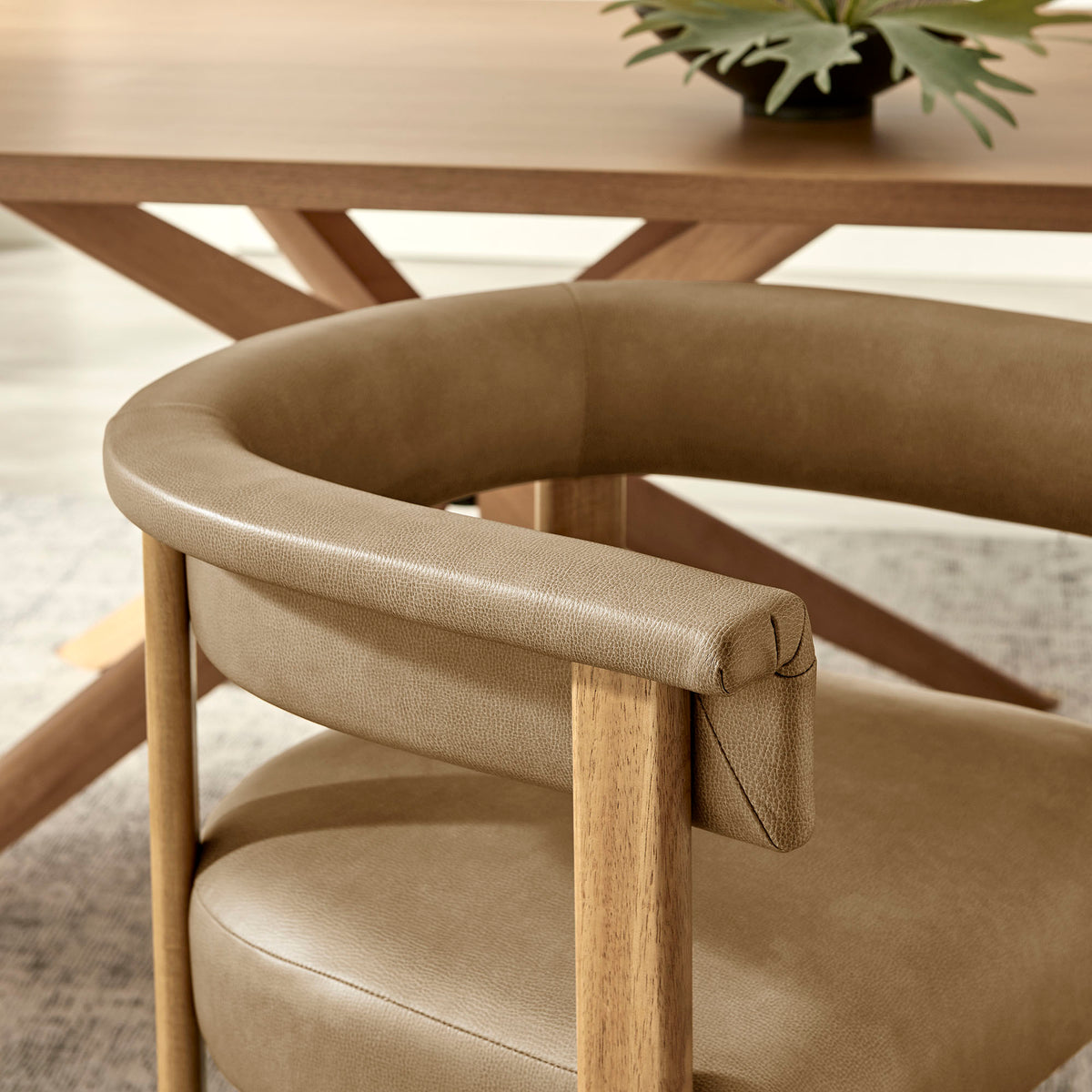 Imogen Premium Vegan Leather Barrel Dining Chairs Set of 2 - Toast Dark Brown