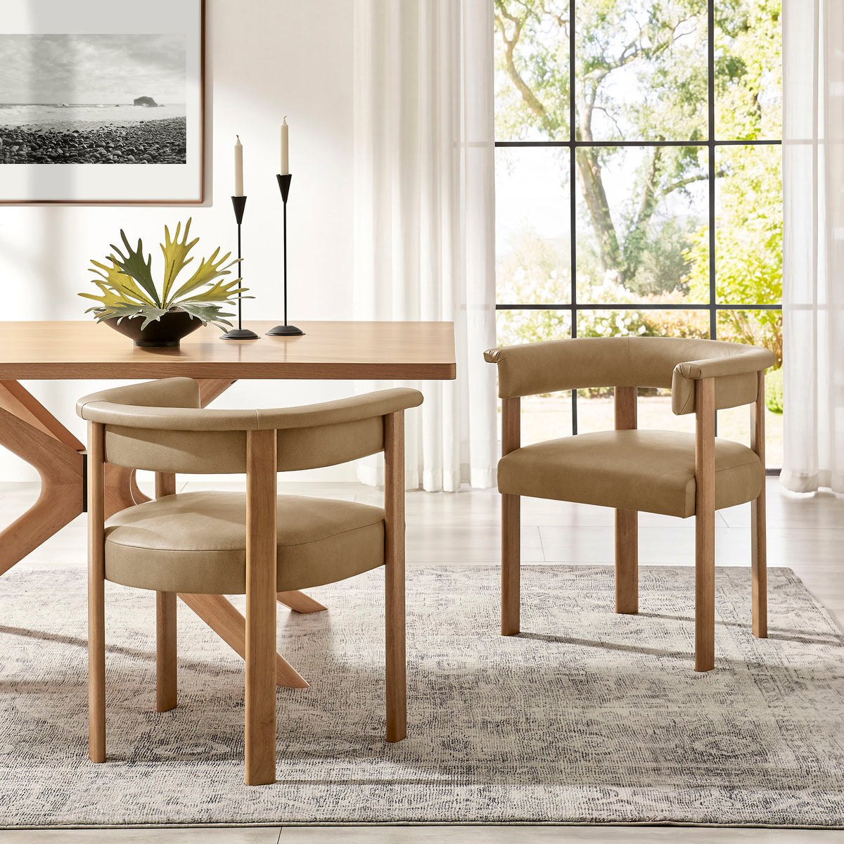 Imogen Premium Vegan Leather Barrel Dining Chairs Set of 2 - Toast Dark Brown