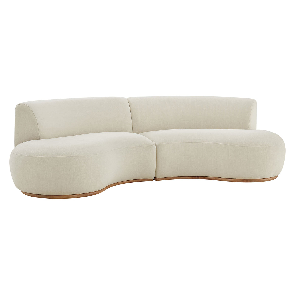 Rialta 2 Piece Curved Slub Weave Fabric Sectional Sofa - Ecru