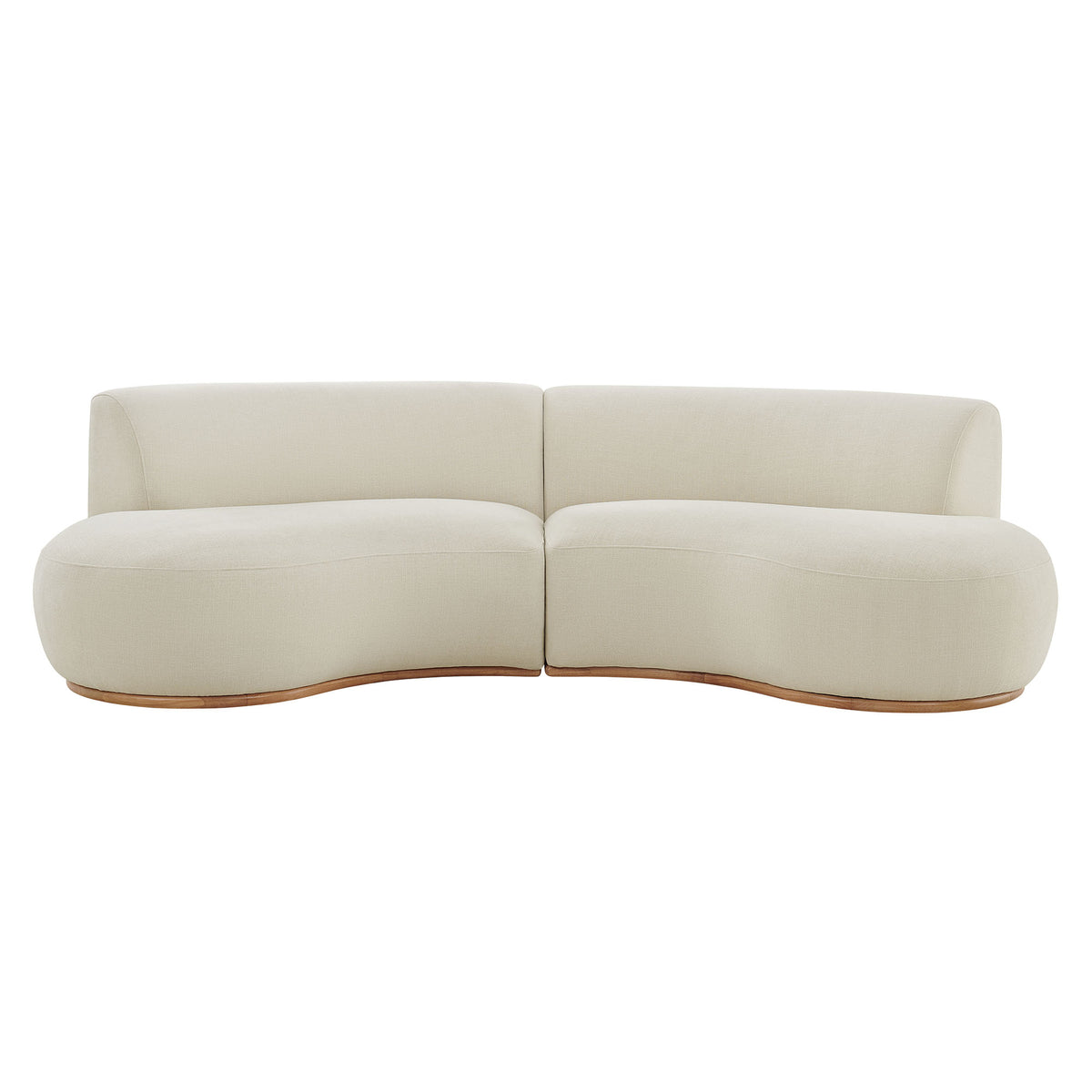 Rialta 2 Piece Curved Slub Weave Fabric Sectional Sofa - Ecru