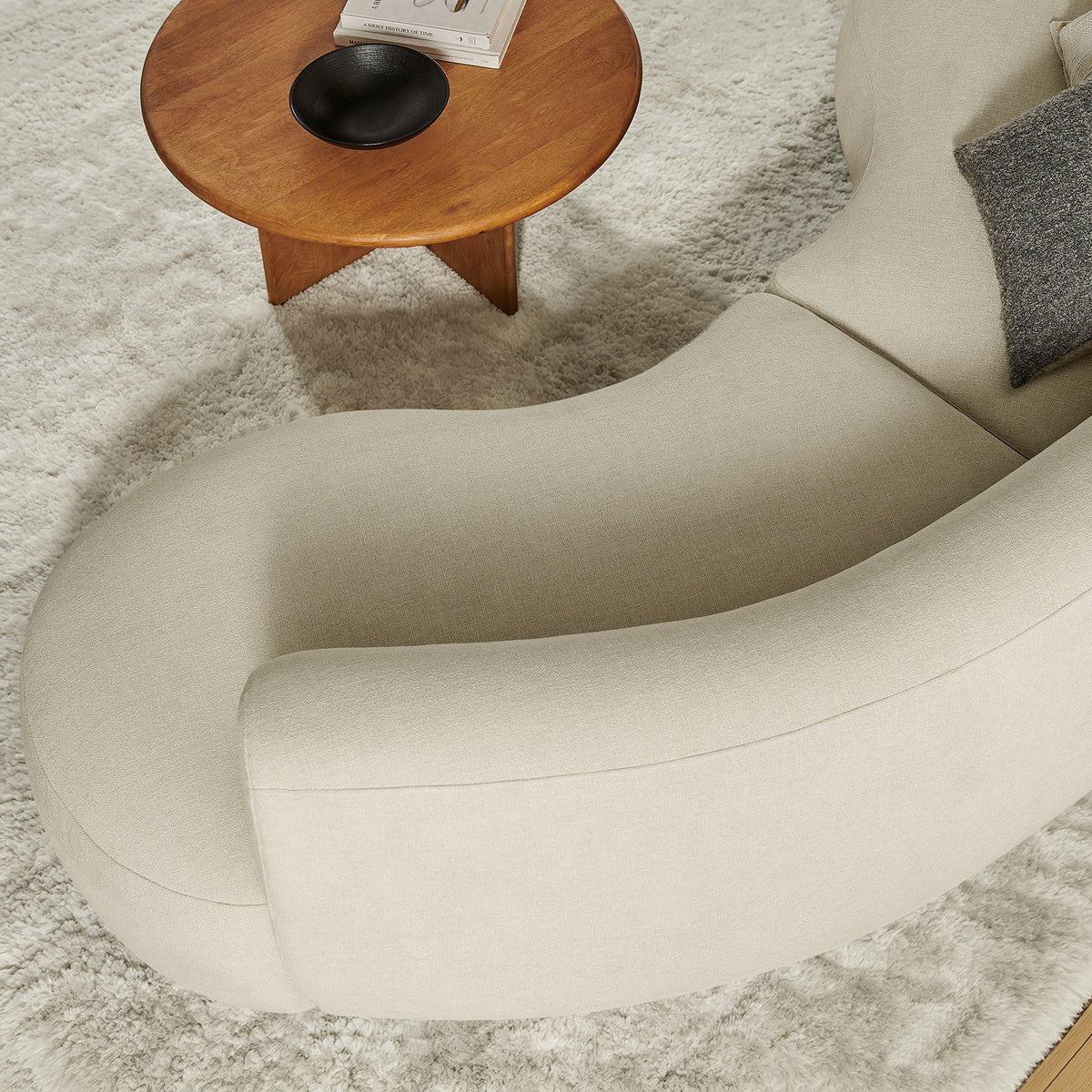 Rialta 2 Piece Curved Slub Weave Fabric Sectional Sofa - Ecru