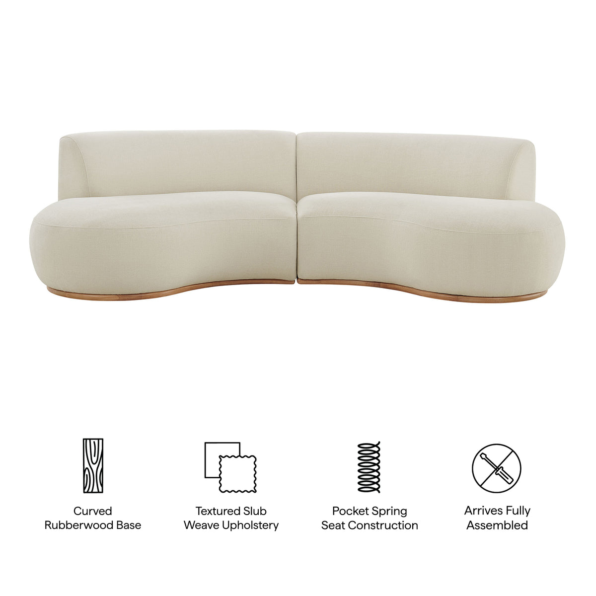 Rialta 2 Piece Curved Slub Weave Fabric Sectional Sofa - Ecru