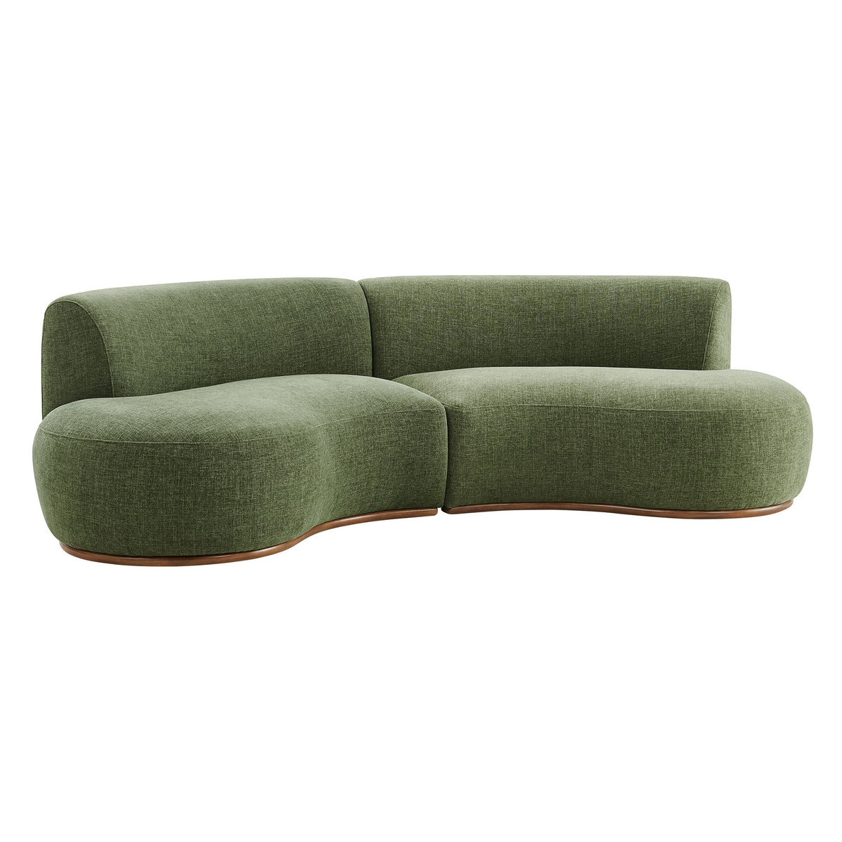 Rialta 2 Piece Curved Slub Weave Fabric Sectional Sofa - Foliage