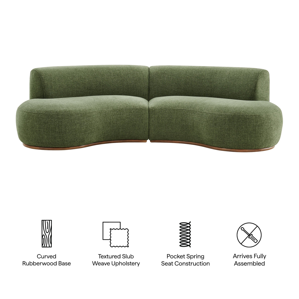 Rialta 2 Piece Curved Slub Weave Fabric Sectional Sofa - Foliage