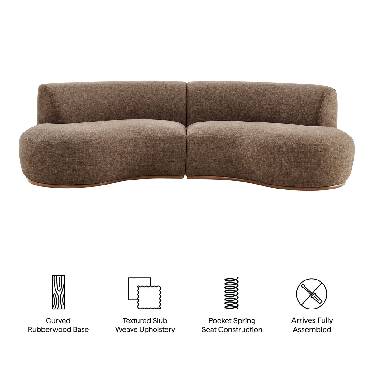 Rialta 2 Piece Curved Slub Weave Fabric Sectional Sofa - Mocha