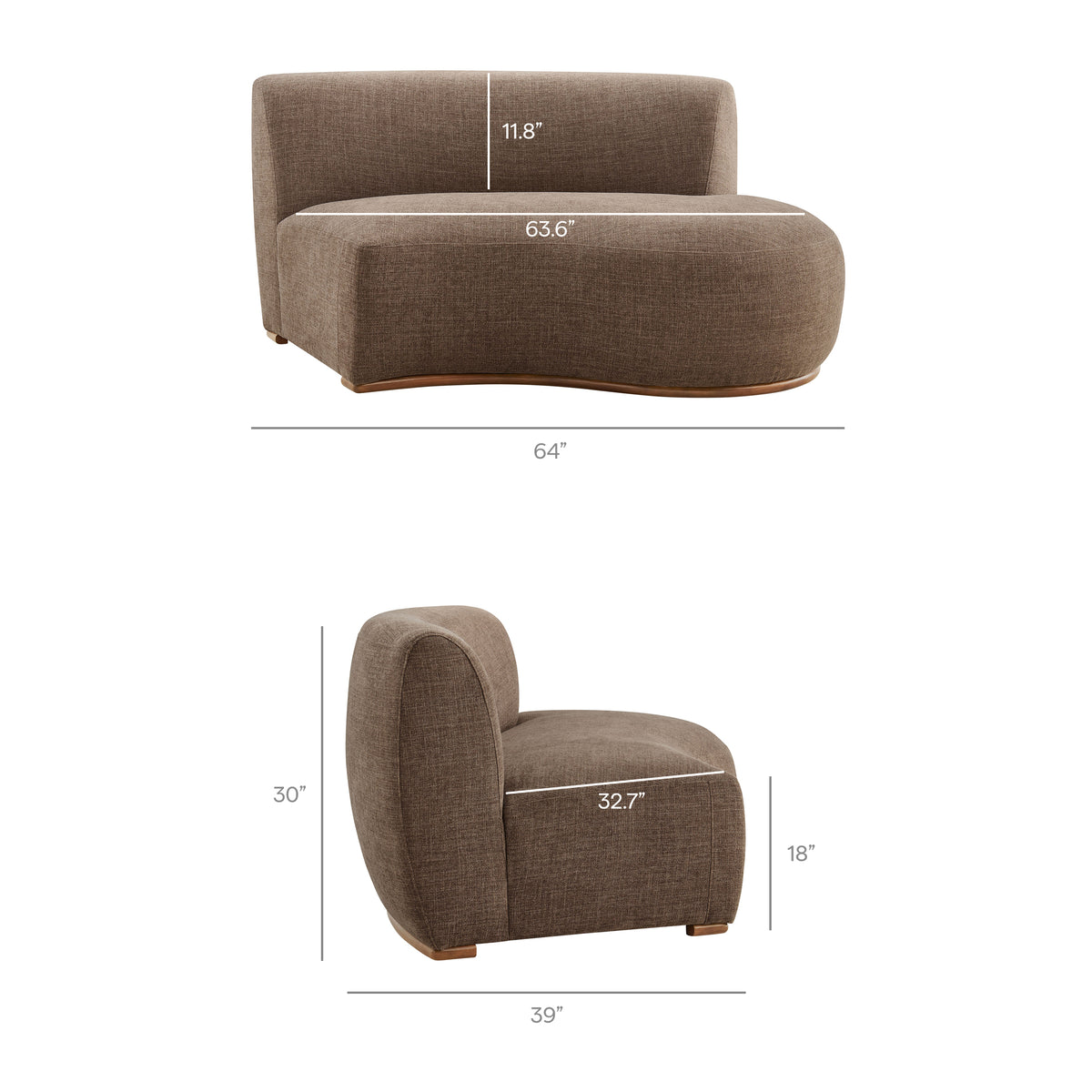 Rialta 2 Piece Curved Slub Weave Fabric Sectional Sofa - Mocha