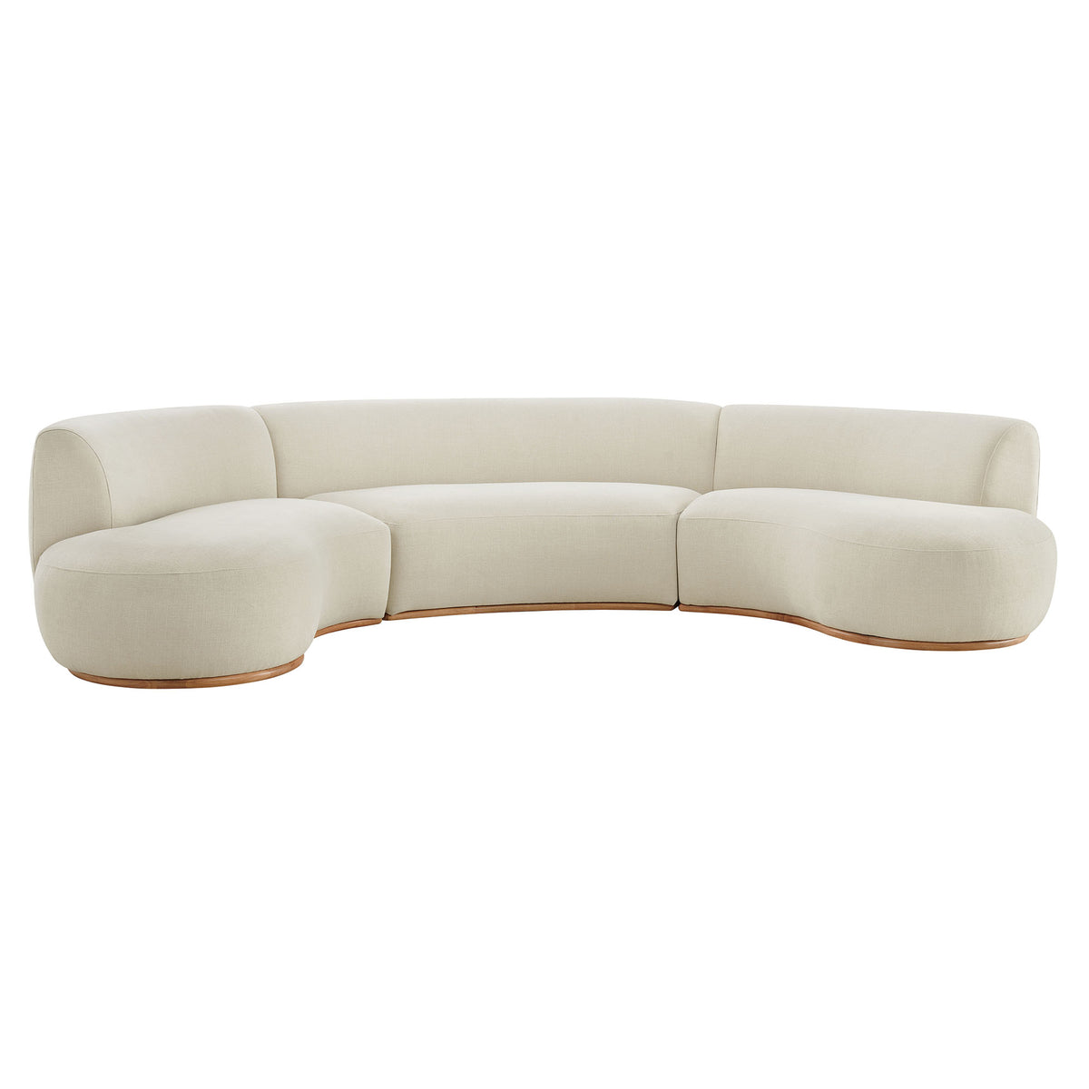 Rialta 3 Piece Curved Slub Weave Fabric Sectional Sofa - Ecru