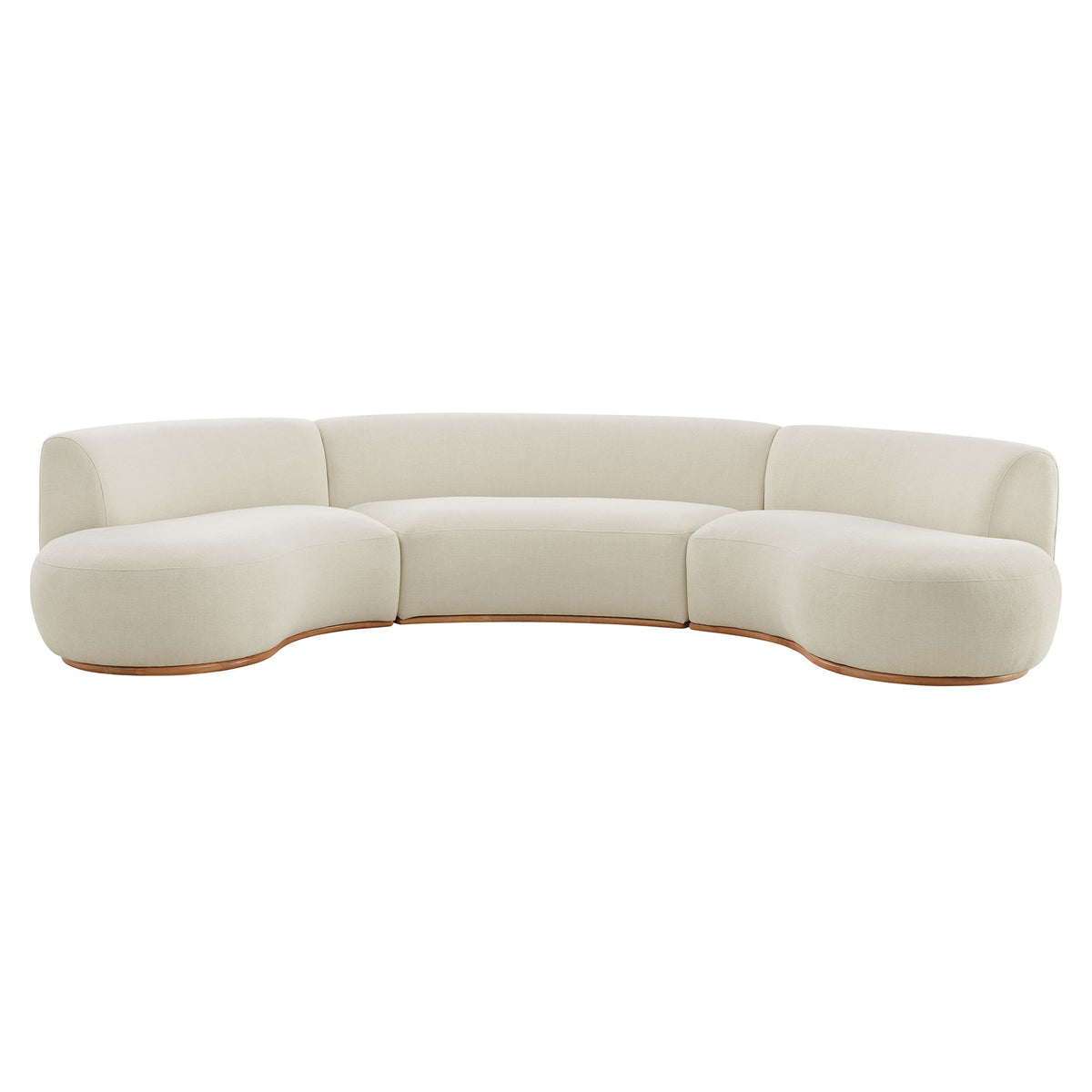 Rialta 3 Piece Curved Slub Weave Fabric Sectional Sofa - Ecru