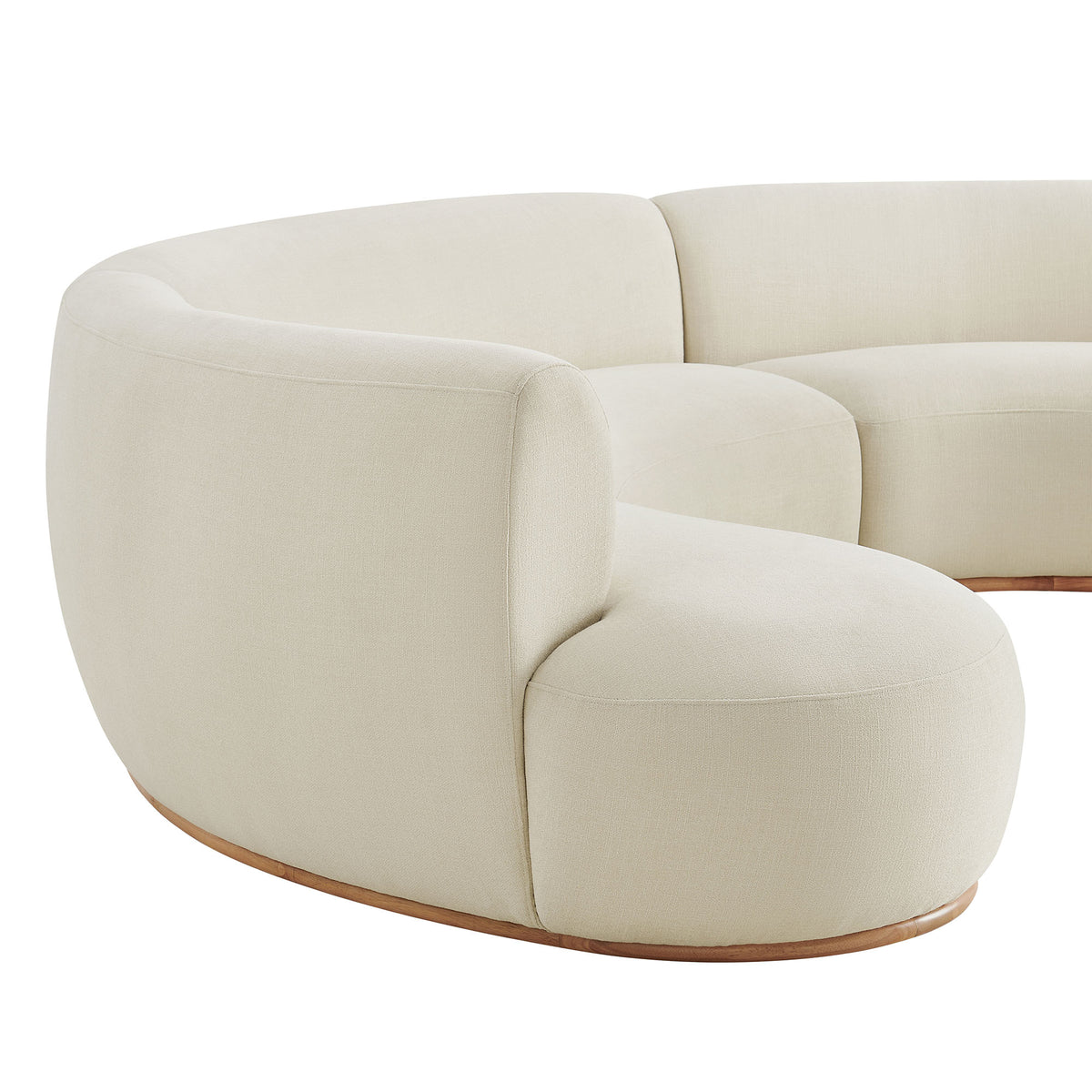 Rialta 3 Piece Curved Slub Weave Fabric Sectional Sofa - Ecru