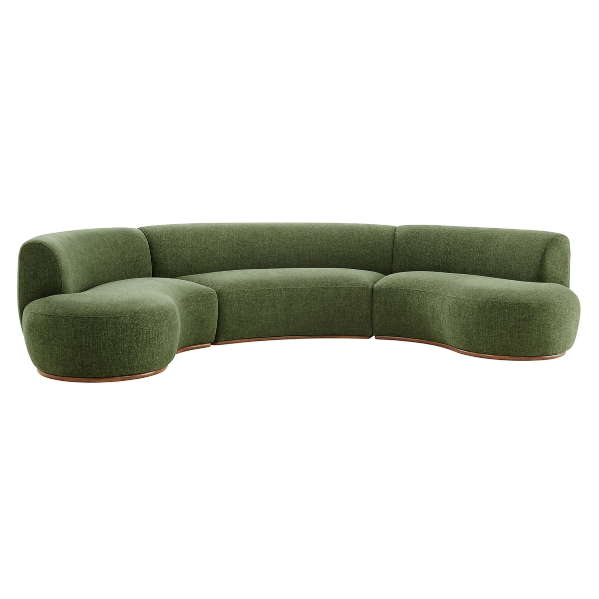 Rialta 3 Piece Curved Slub Weave Fabric Sectional Sofa - Foliage