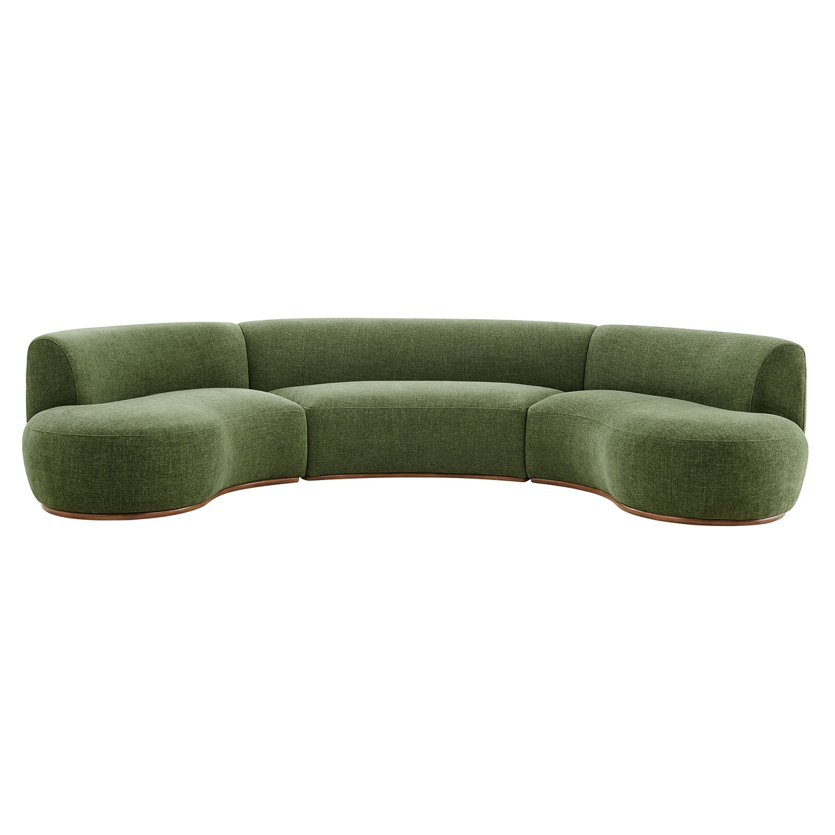 Rialta 3 Piece Curved Slub Weave Fabric Sectional Sofa - Foliage