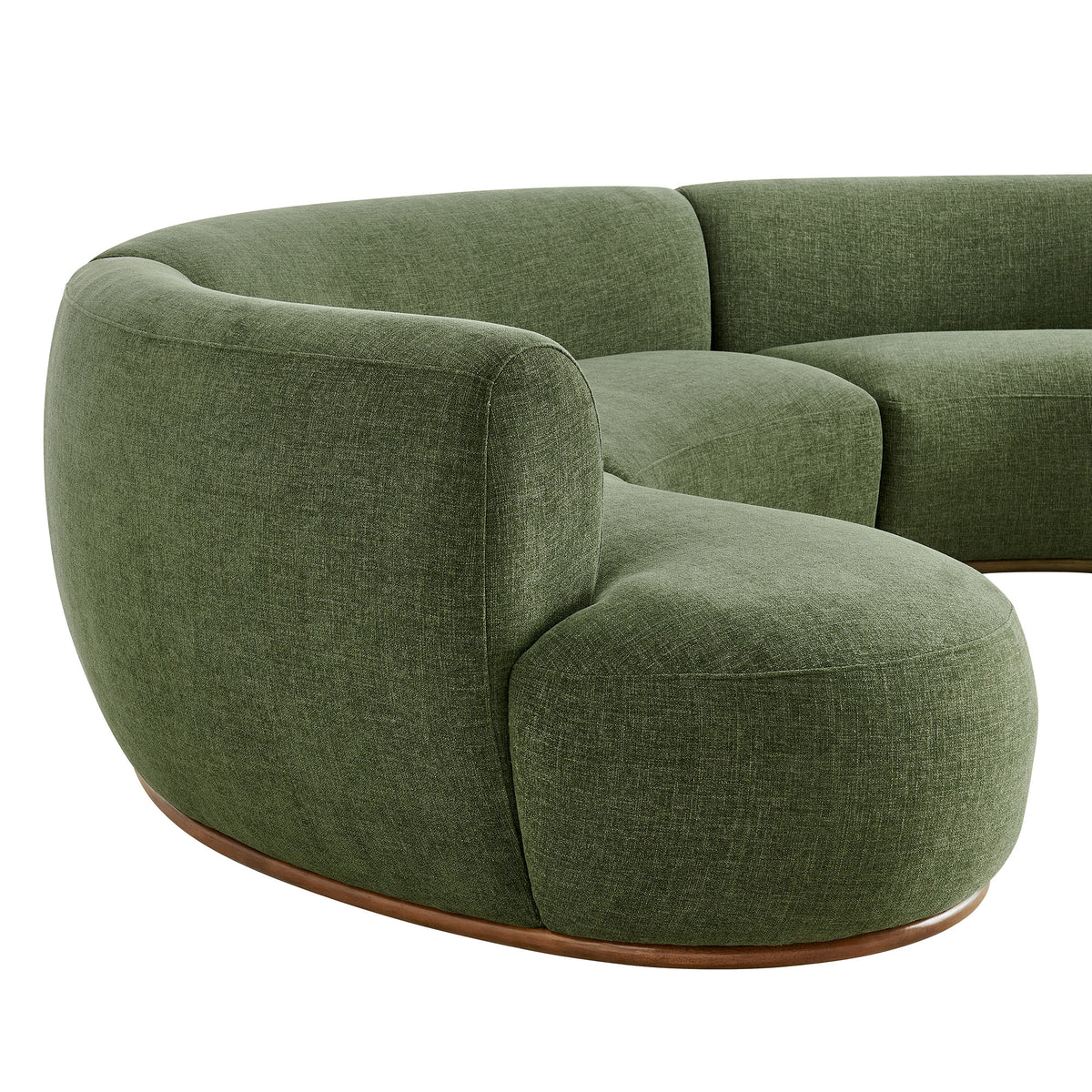 Rialta 3 Piece Curved Slub Weave Fabric Sectional Sofa - Foliage