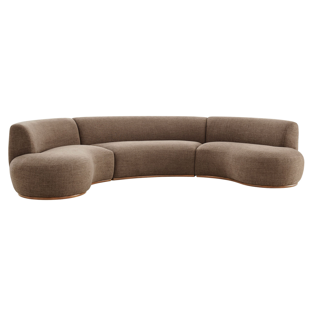 Rialta 3 Piece Curved Slub Weave Fabric Sectional Sofa - Mocha