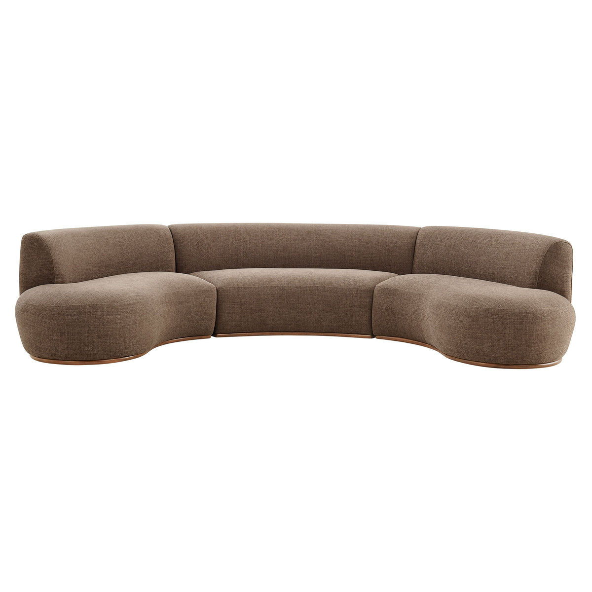 Rialta 3 Piece Curved Slub Weave Fabric Sectional Sofa - Mocha