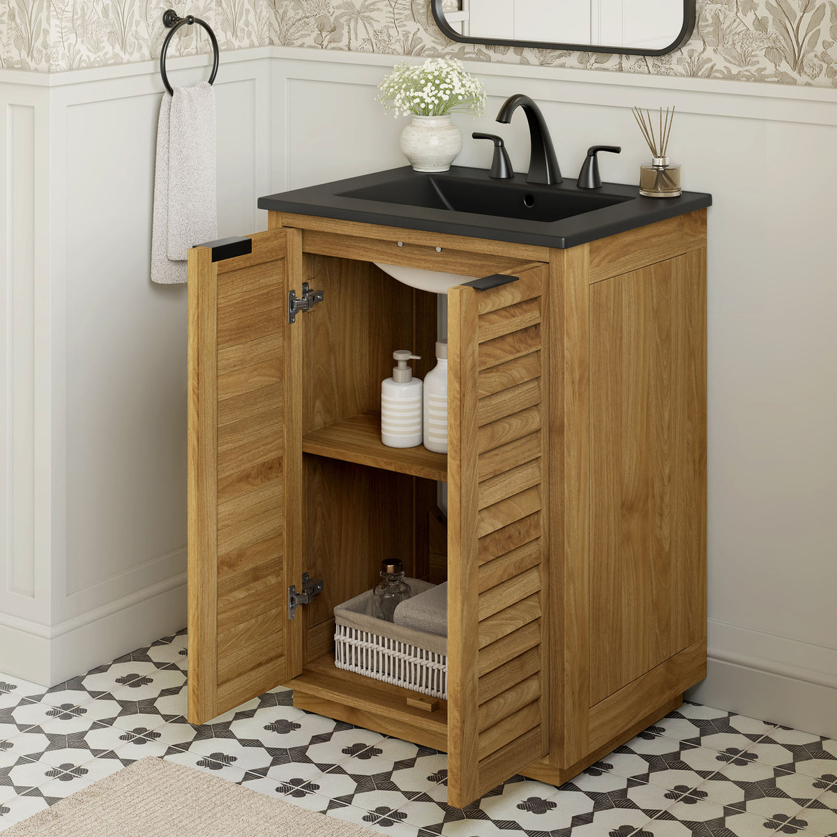 Tavira 24 Inch Shutter-Style Bathroom Vanity - Natural Black