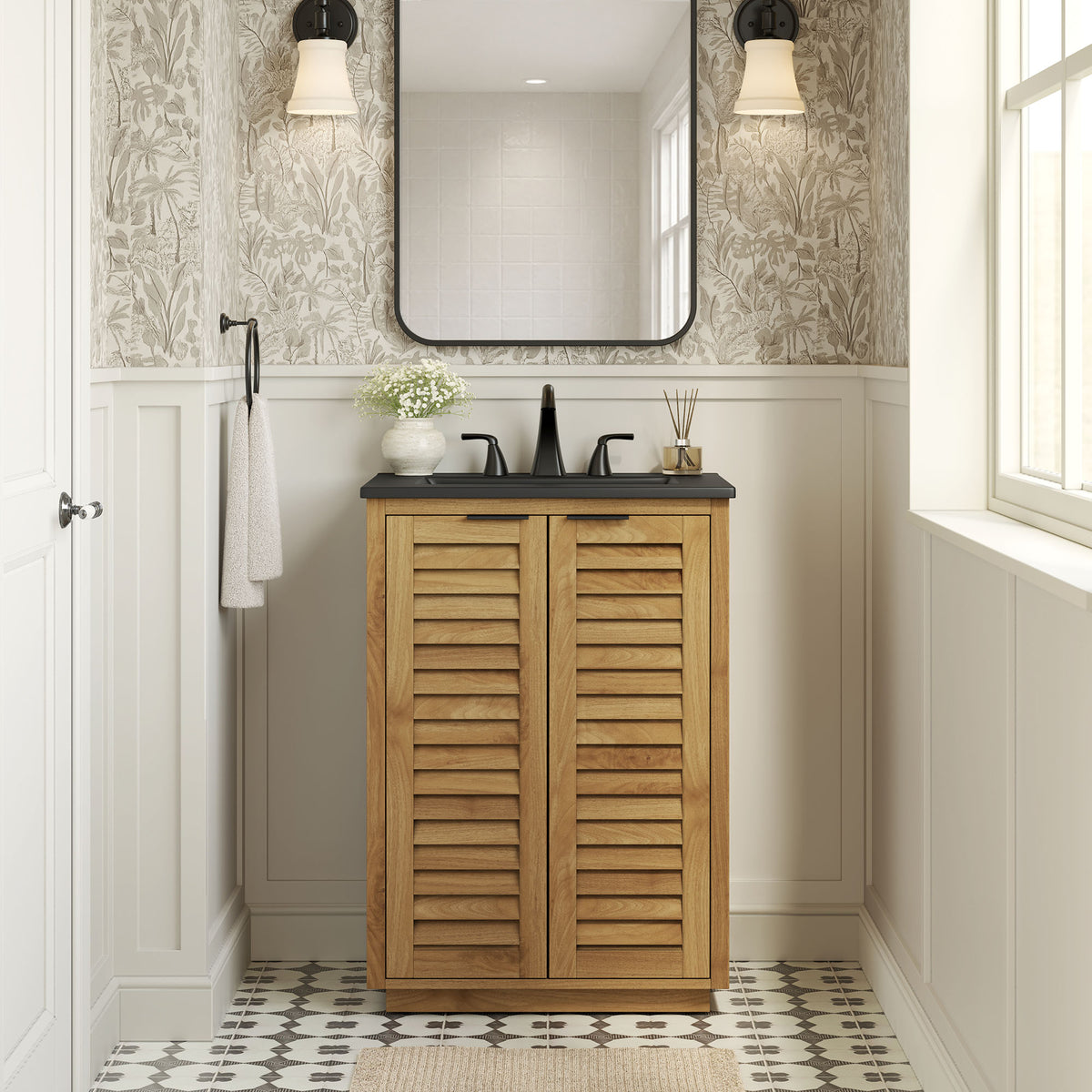 Tavira 24 Inch Shutter-Style Bathroom Vanity - Natural Black