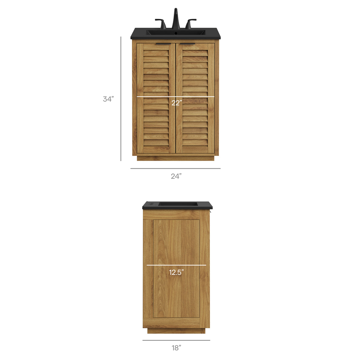 Tavira 24 Inch Shutter-Style Bathroom Vanity - Natural Black