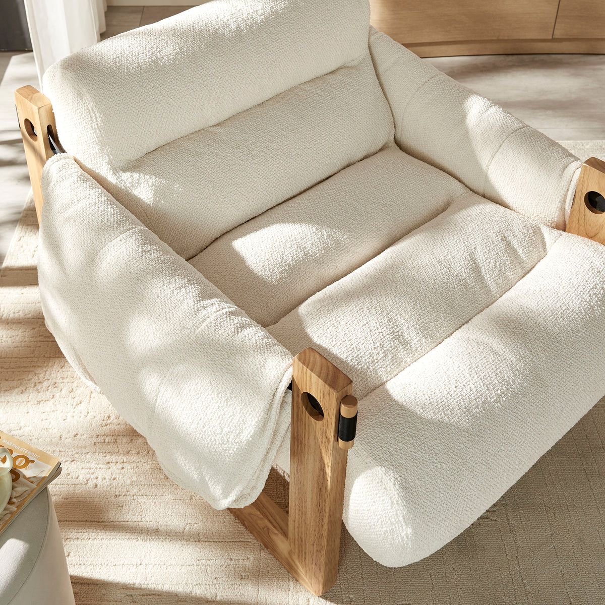 Sorelle Upholstered Fabric Sling Lounge Chair - Oak Cream