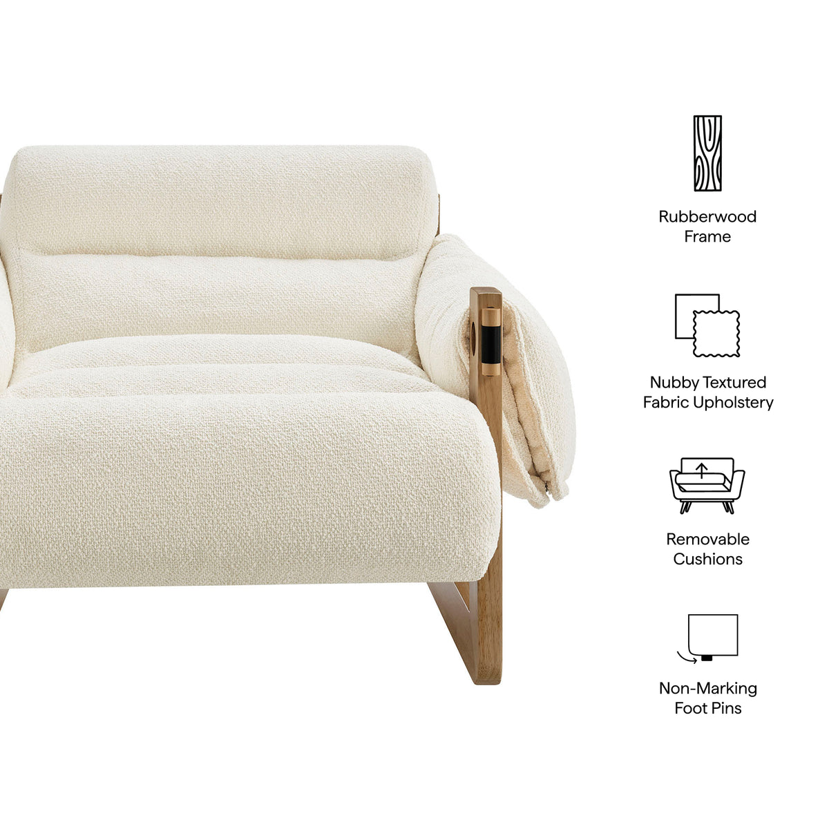 Sorelle Upholstered Fabric Sling Lounge Chair - Oak Cream