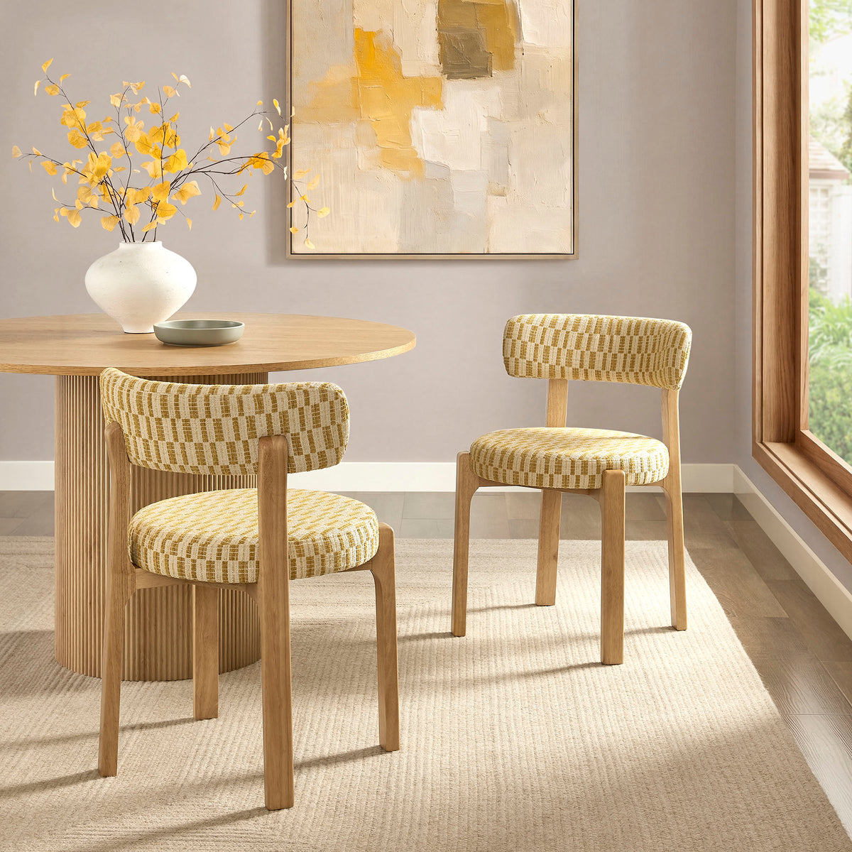 Marsha Retro Upholstered Fabric Dining Chairs Set of 2 - Sunrise