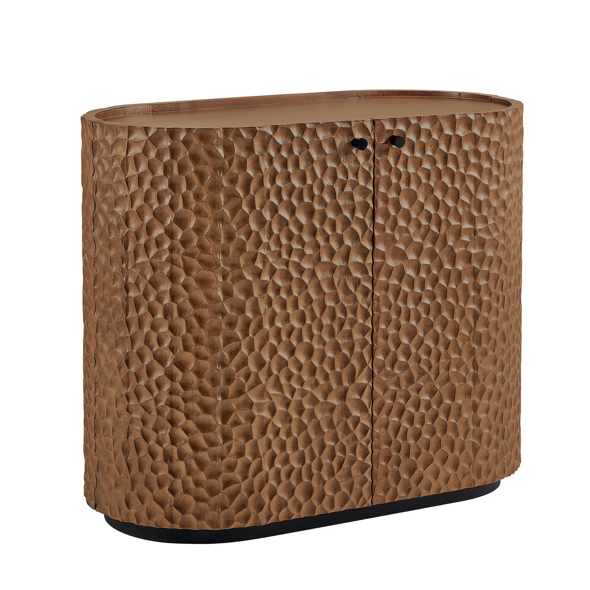 Aven 36 Inch Chiseled Curved Wood 2 Door Accent Cabinet - Walnut
