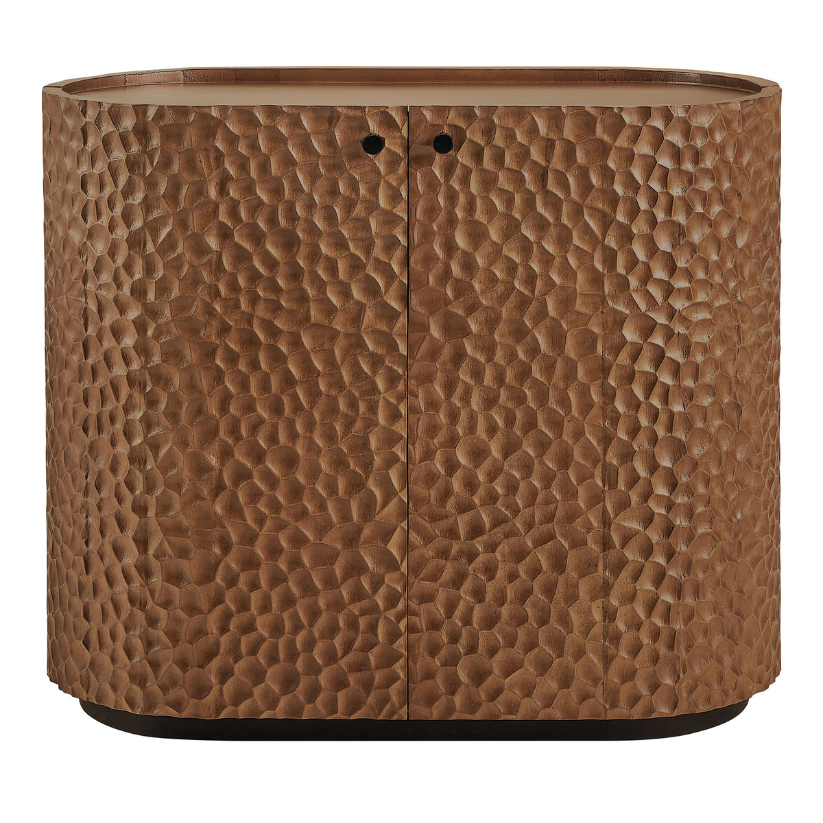 Aven 36 Inch Chiseled Curved Wood 2 Door Accent Cabinet - Walnut
