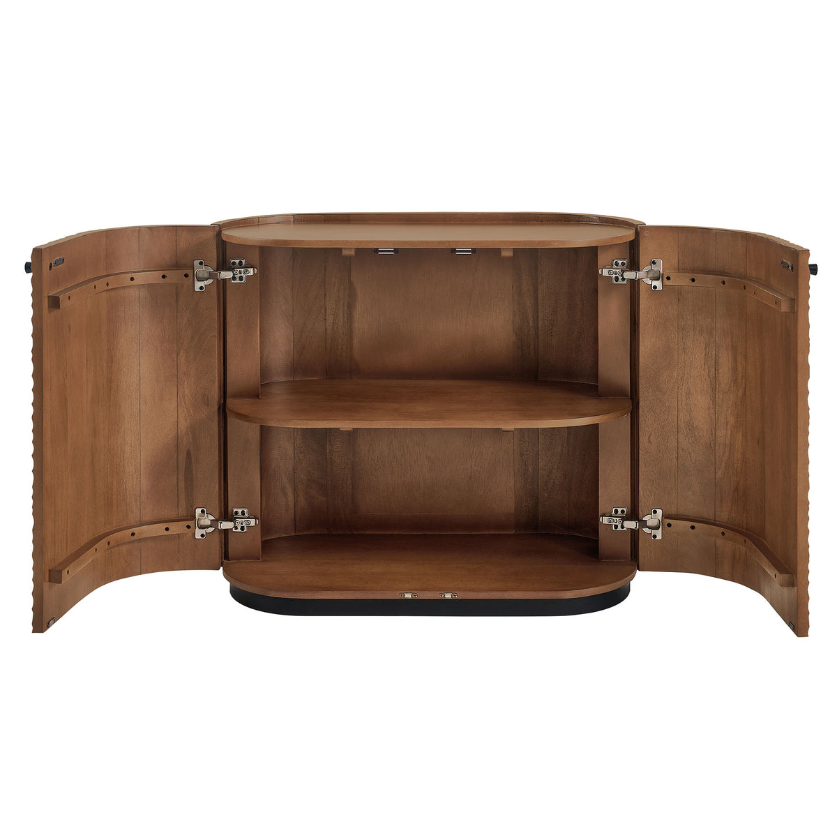 Aven 36 Inch Chiseled Curved Wood 2 Door Accent Cabinet - Walnut