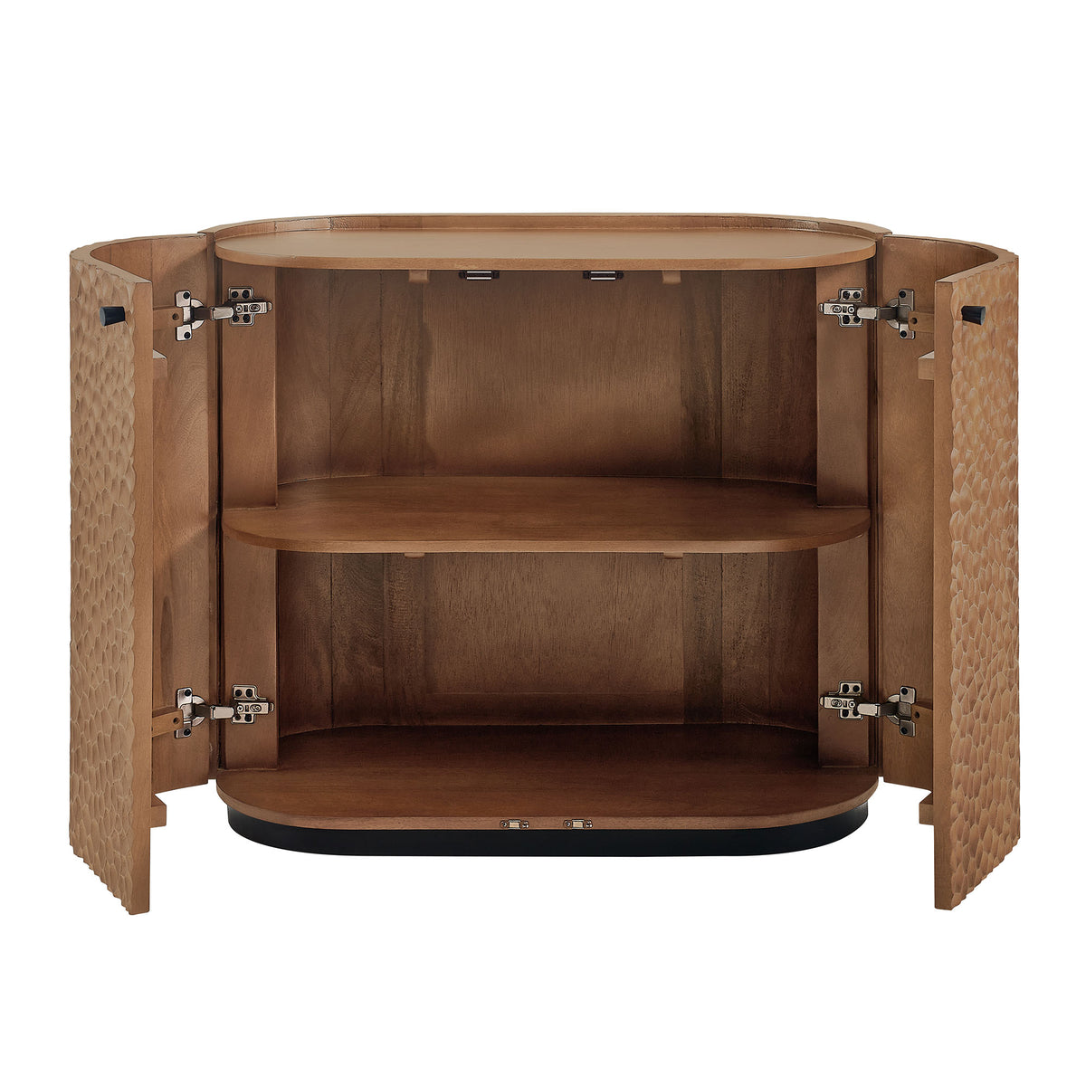 Aven 36 Inch Chiseled Curved Wood 2 Door Accent Cabinet - Walnut