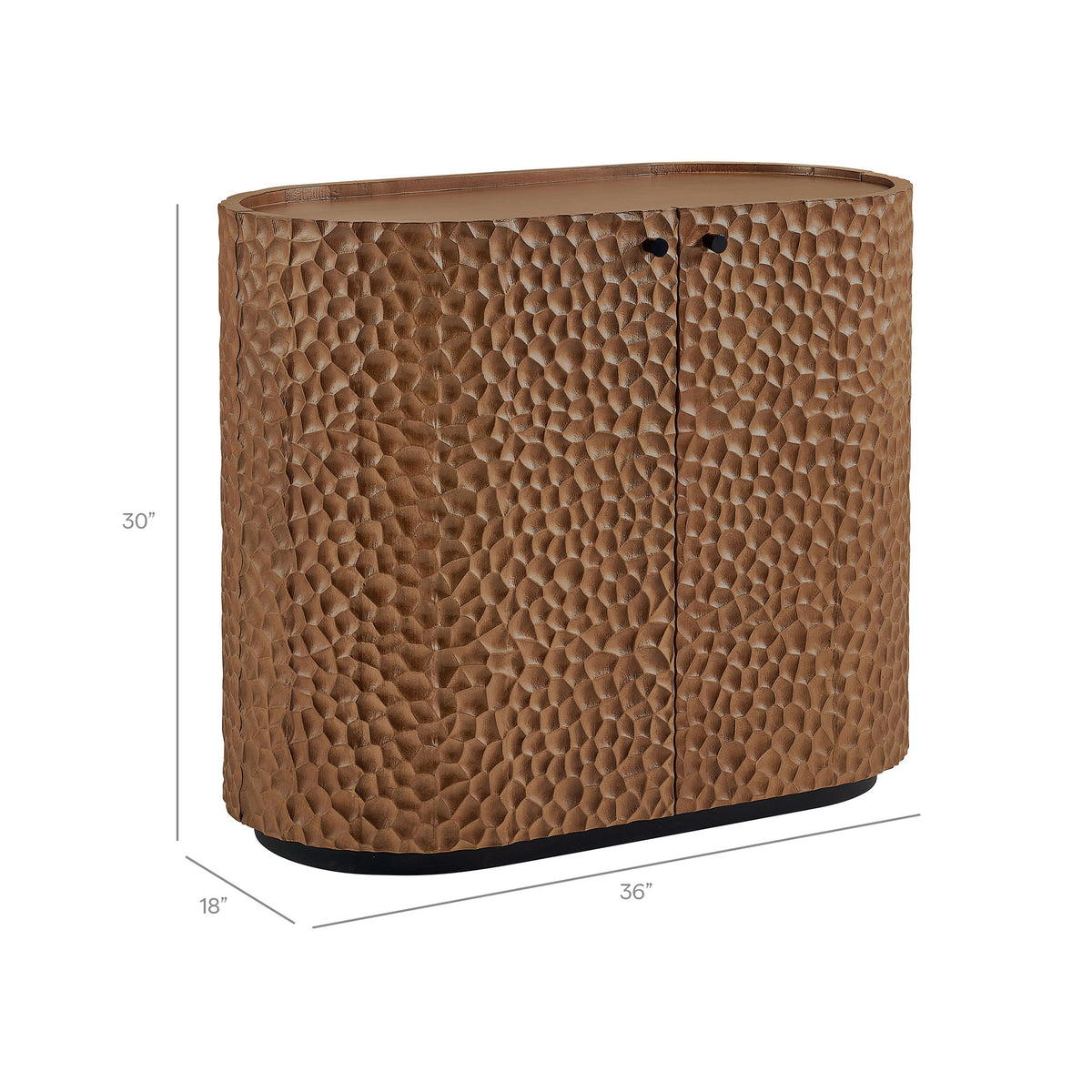 Aven 36 Inch Chiseled Curved Wood 2 Door Accent Cabinet - Walnut