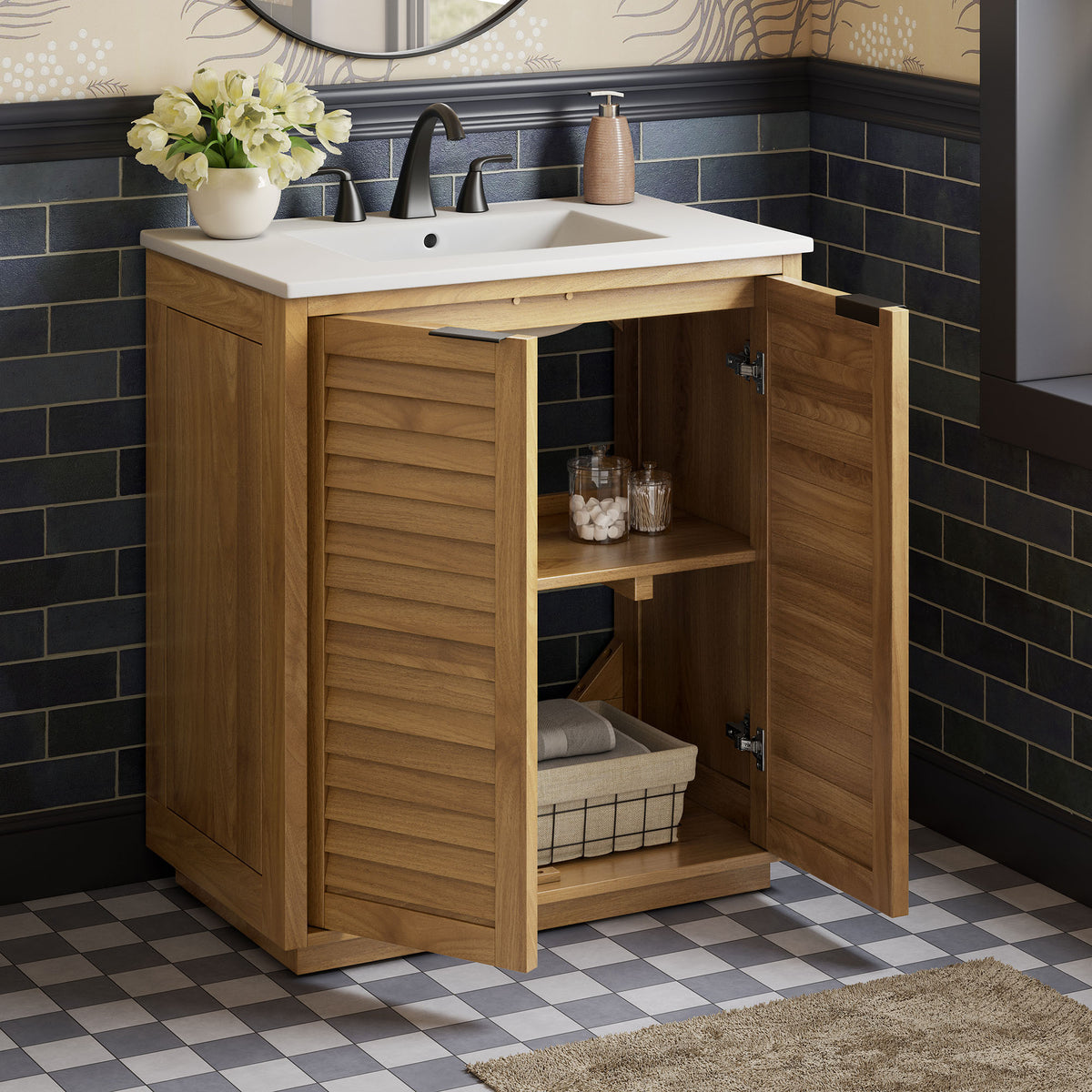 Tavira 30 Inch Shutter-Style Bathroom Vanity - Natural White