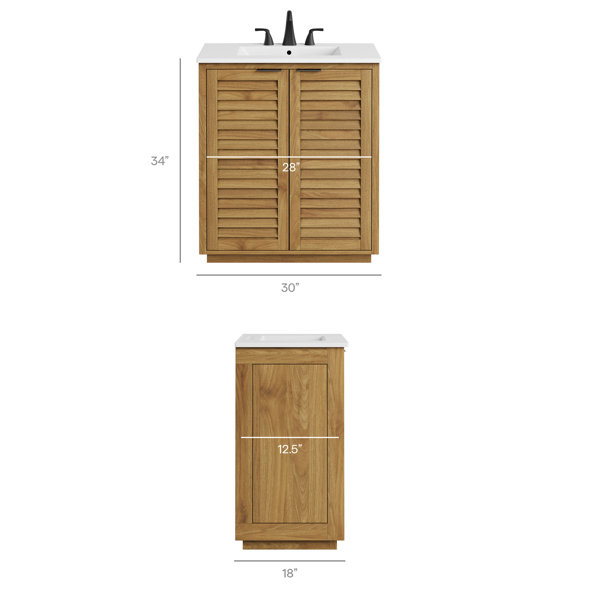 Tavira 30 Inch Shutter-Style Bathroom Vanity - Natural White