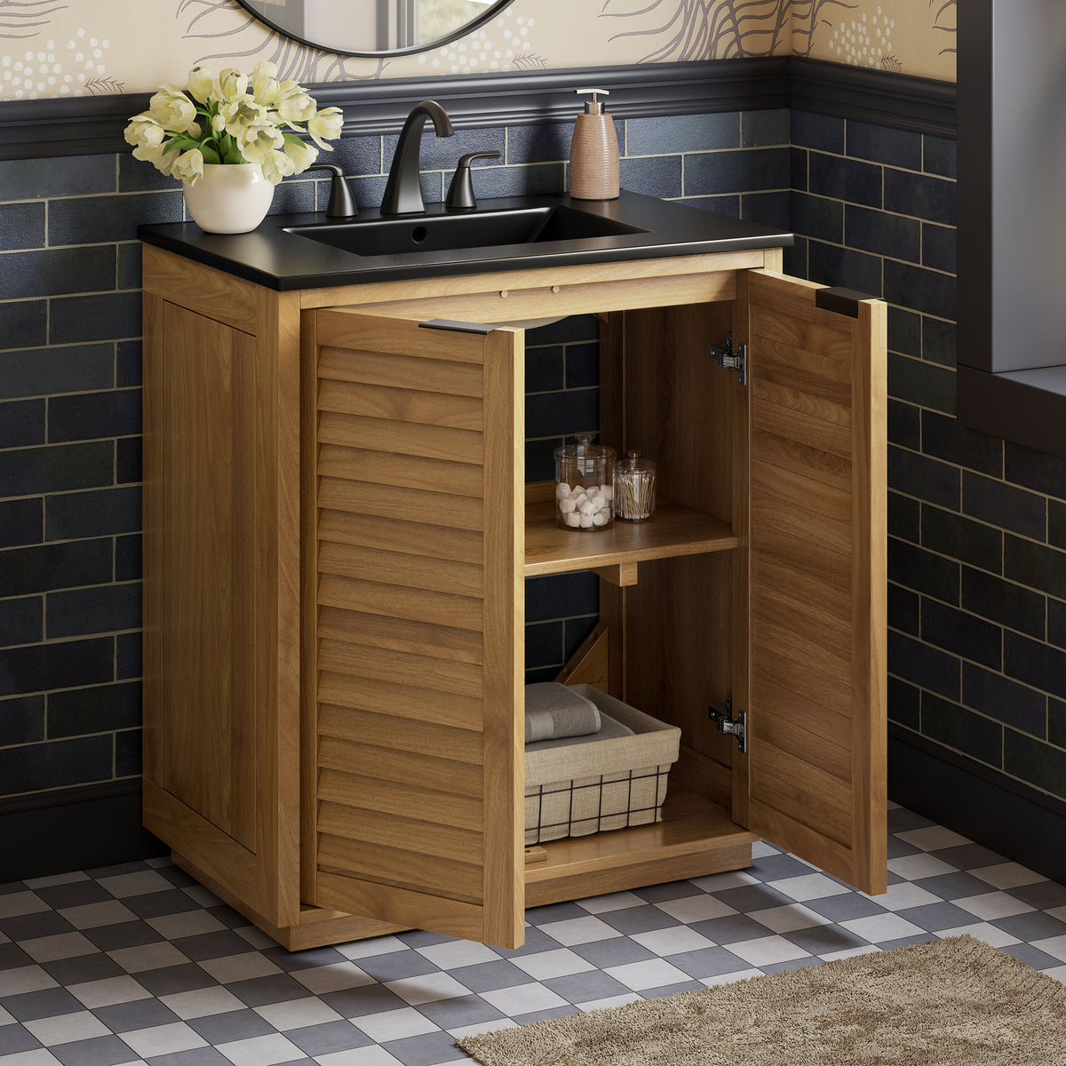 Tavira 30 Inch Shutter-Style Bathroom Vanity - Natural Black