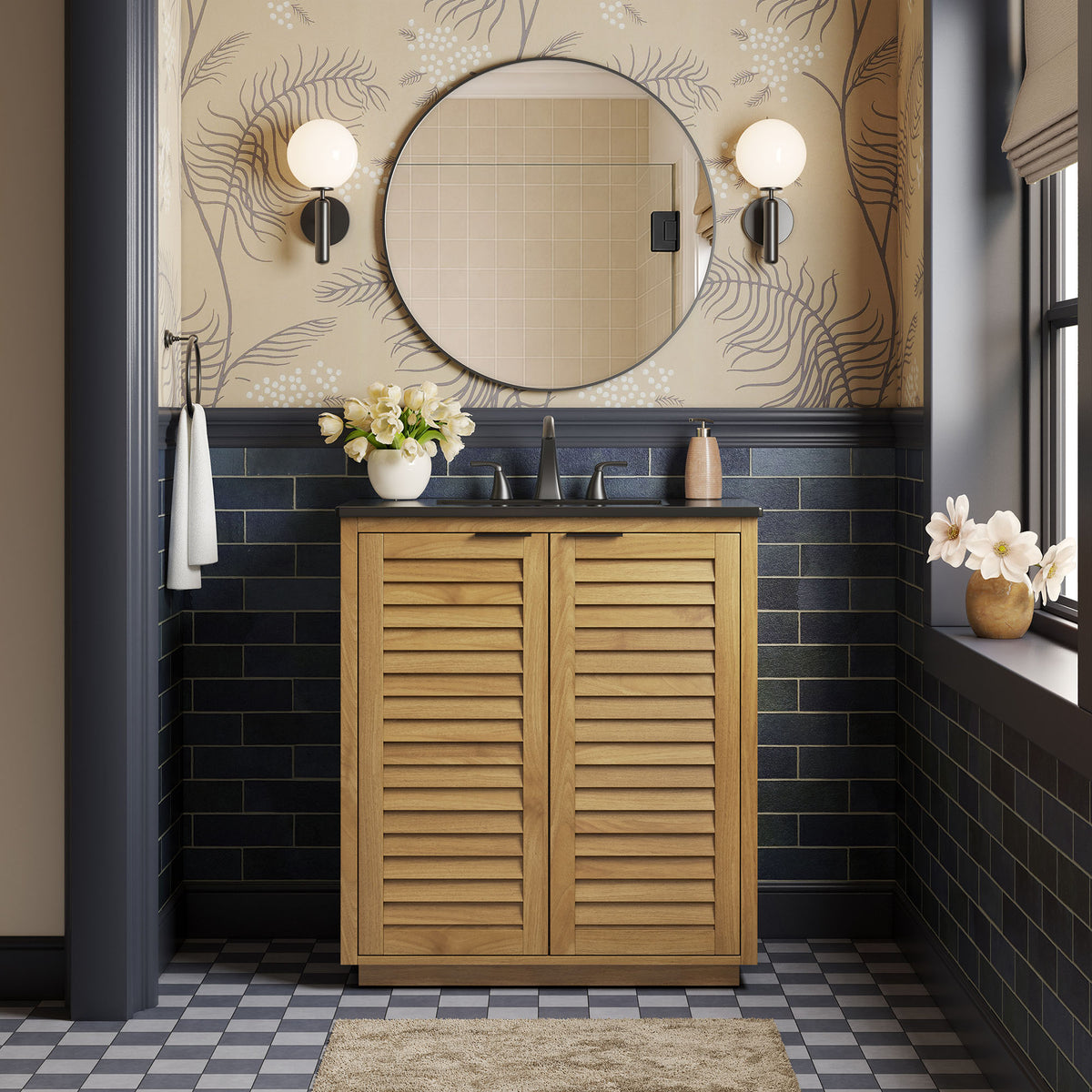 Tavira 30 Inch Shutter-Style Bathroom Vanity - Natural Black